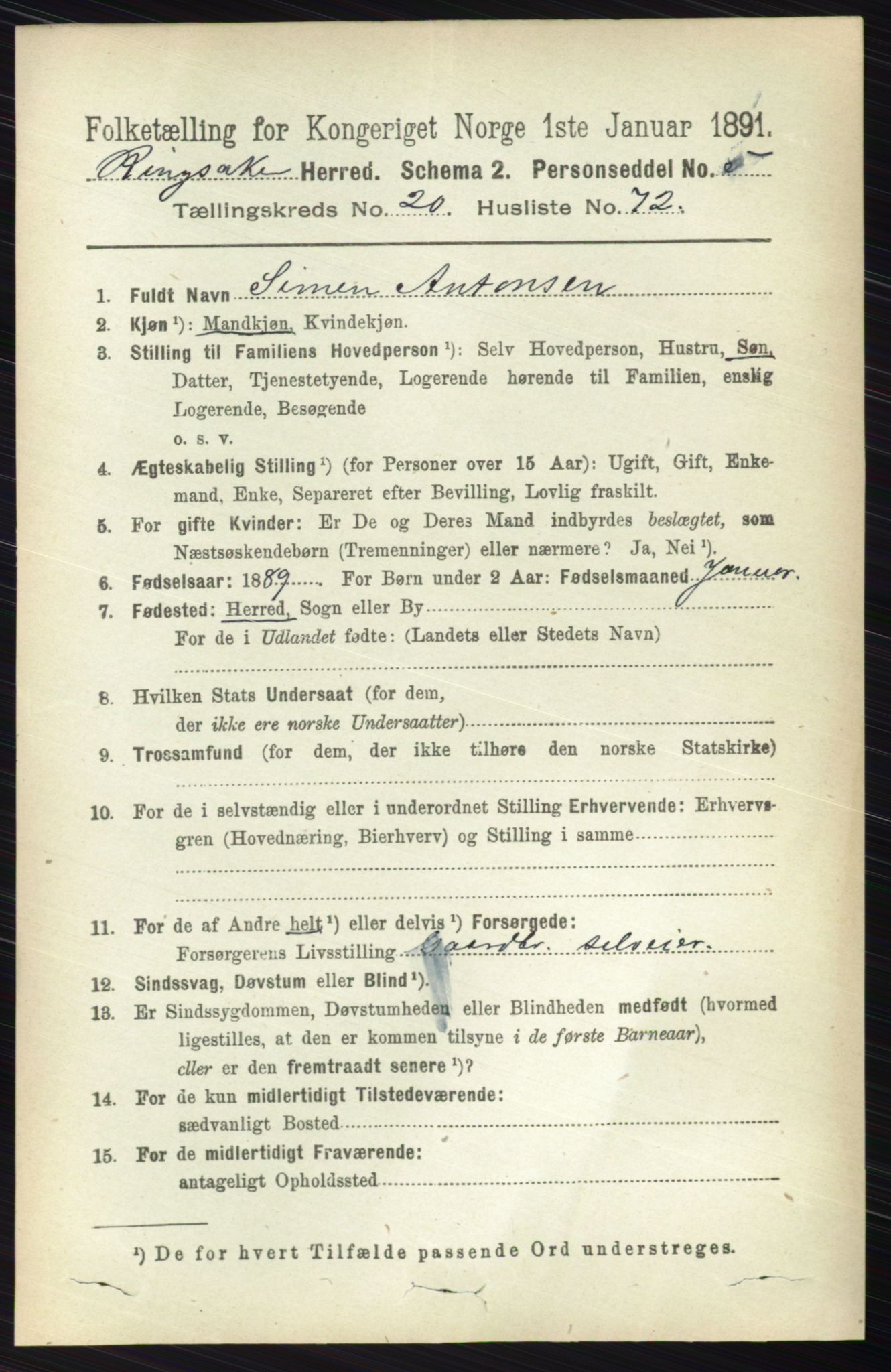RA, 1891 census for 0412 Ringsaker, 1891, p. 11568