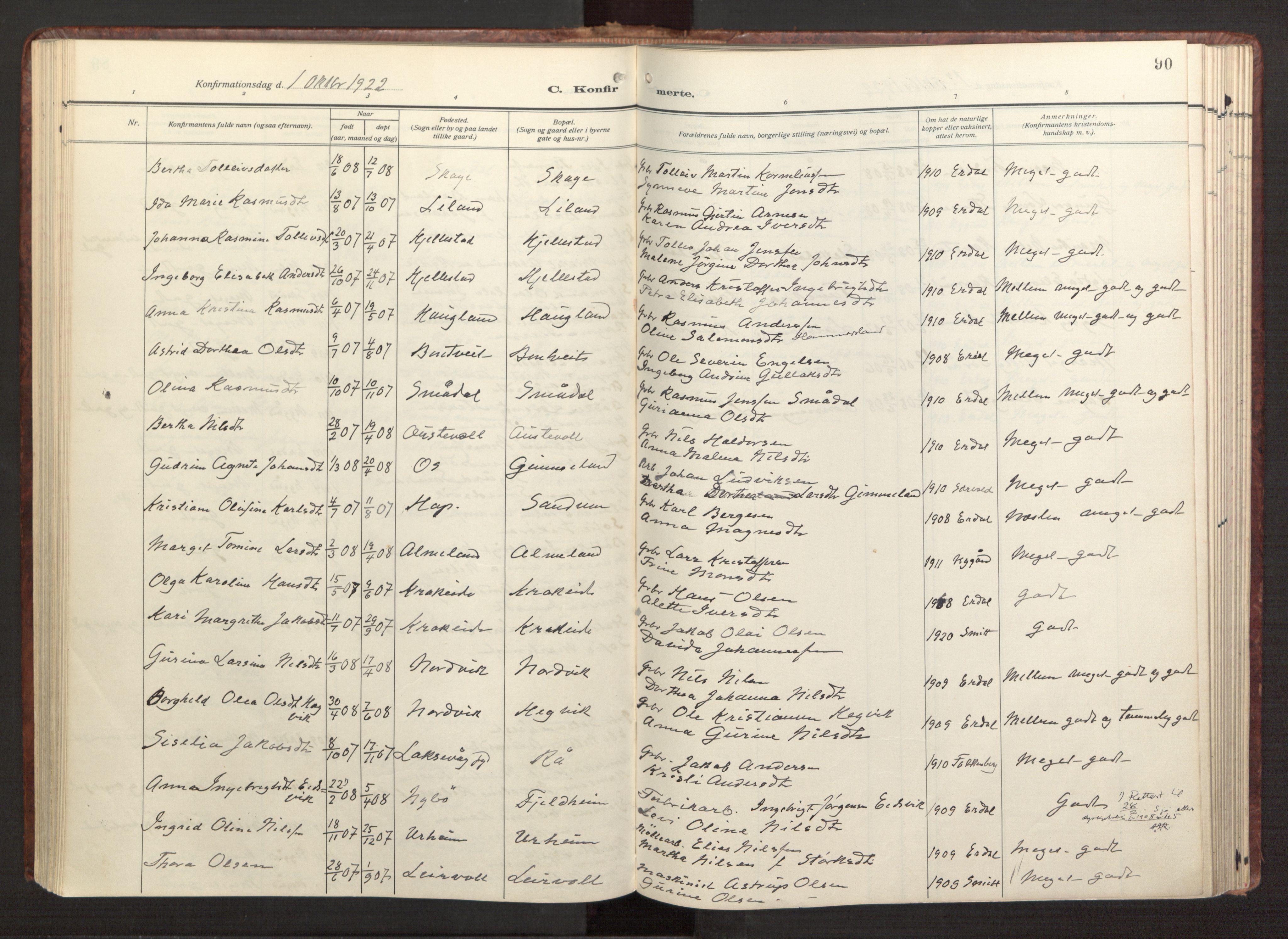 Fana Sokneprestembete, AV/SAB-A-75101/H/Haa/Haab/L0005: Parish register (official) no. B 5, 1915-1923, p. 90