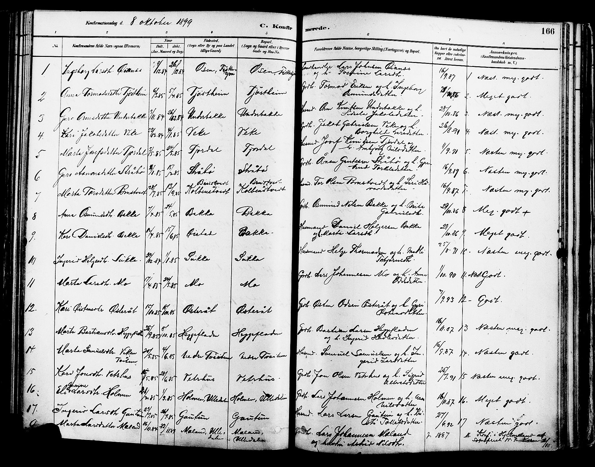 Suldal sokneprestkontor, AV/SAST-A-101845/01/IV/L0011: Parish register (official) no. A 11, 1878-1900, p. 166