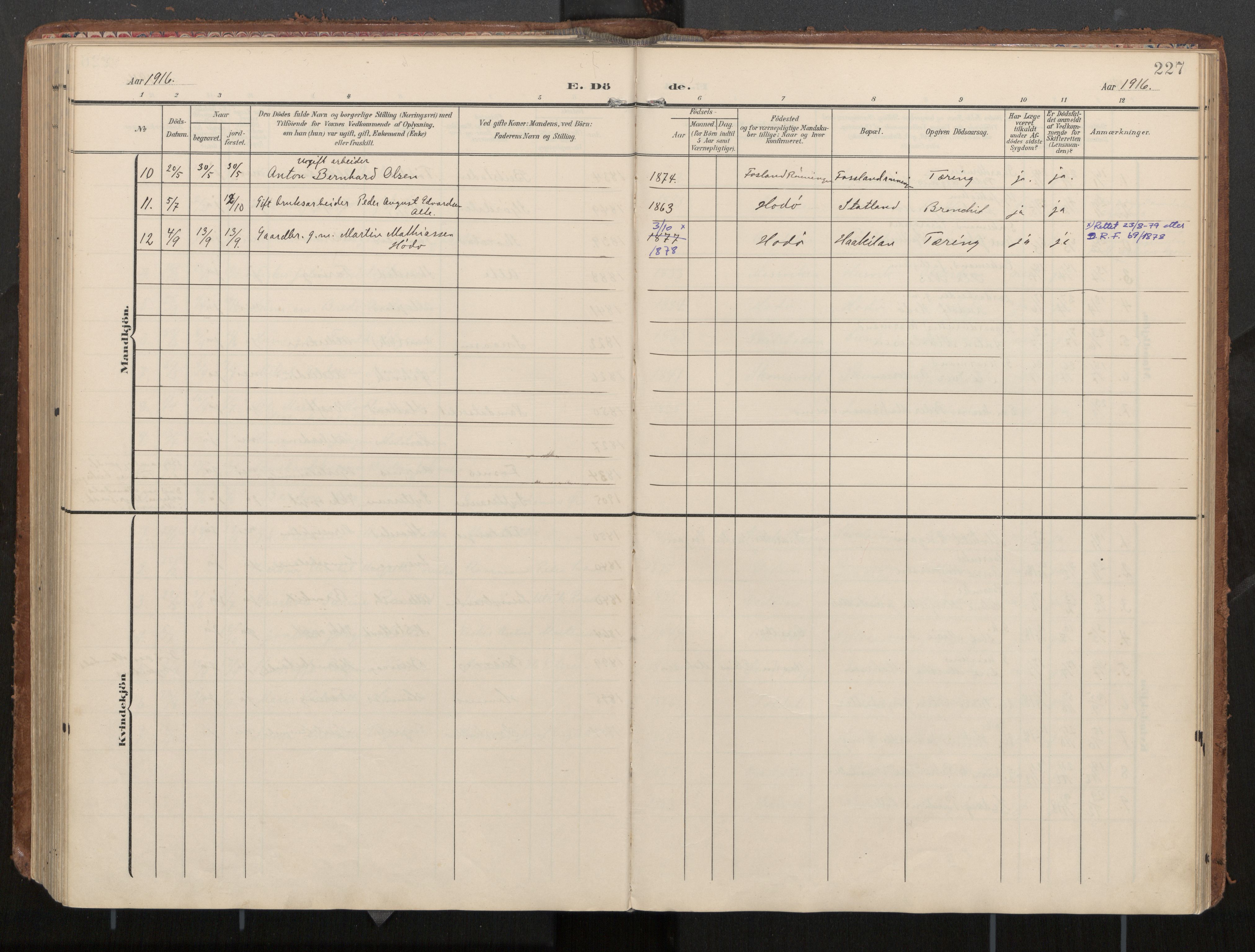 Ministerialprotokoller, klokkerbøker og fødselsregistre - Nord-Trøndelag, AV/SAT-A-1458/774/L0629: Parish register (official), 1904-1926, p. 227