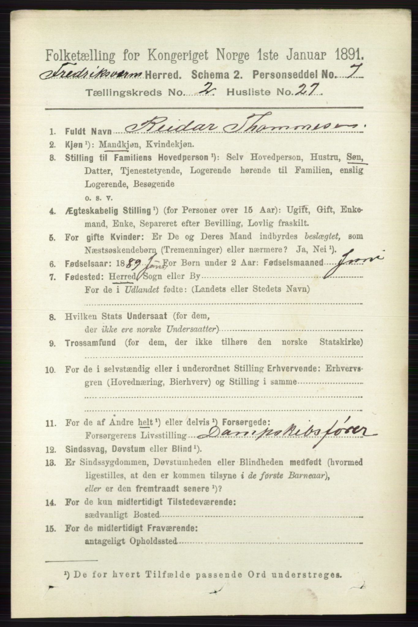 RA, 1891 census for 0798 Fredriksvern, 1891, p. 419