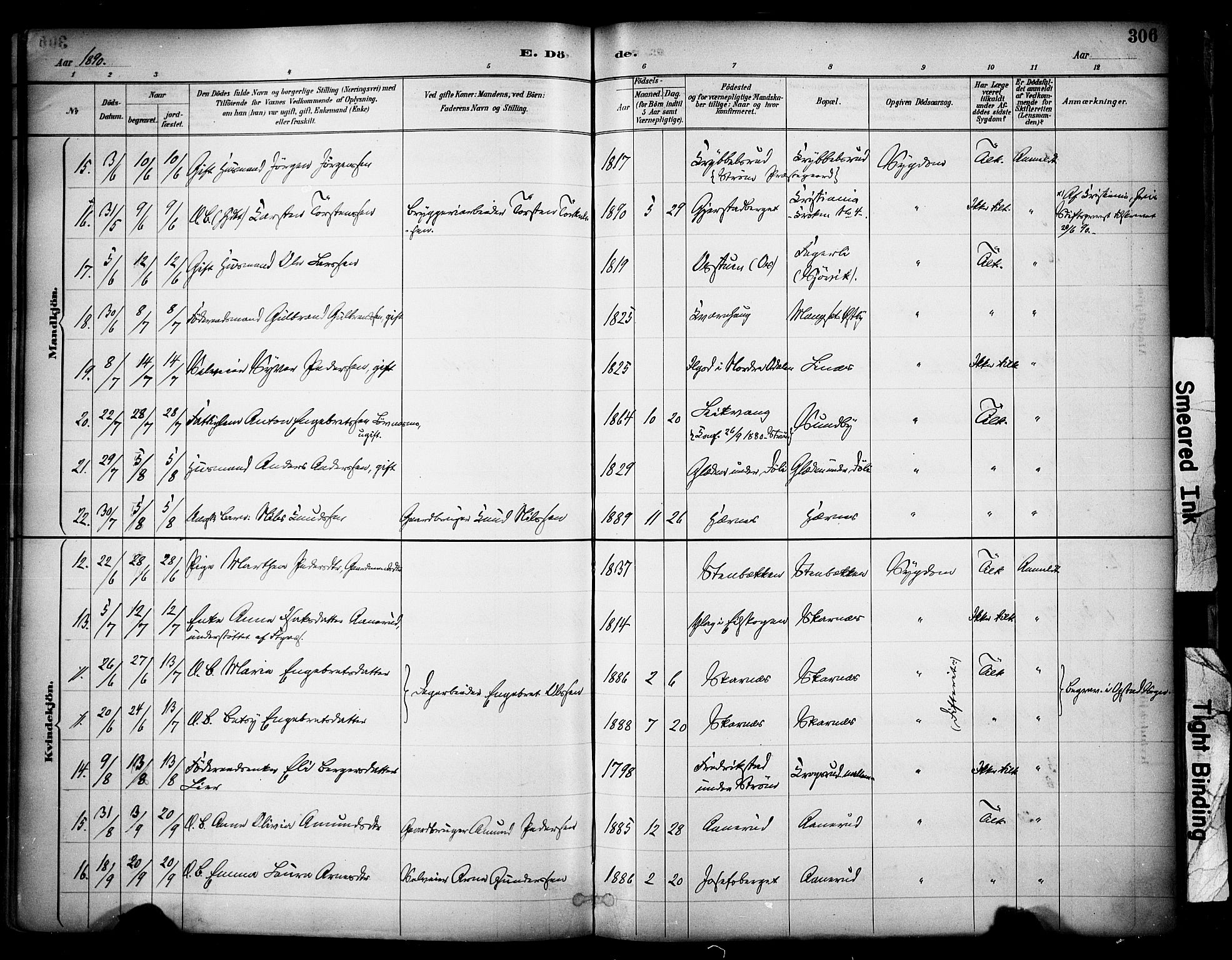 Sør-Odal prestekontor, AV/SAH-PREST-030/H/Ha/Haa/L0007: Parish register (official) no. 7, 1886-1925, p. 306