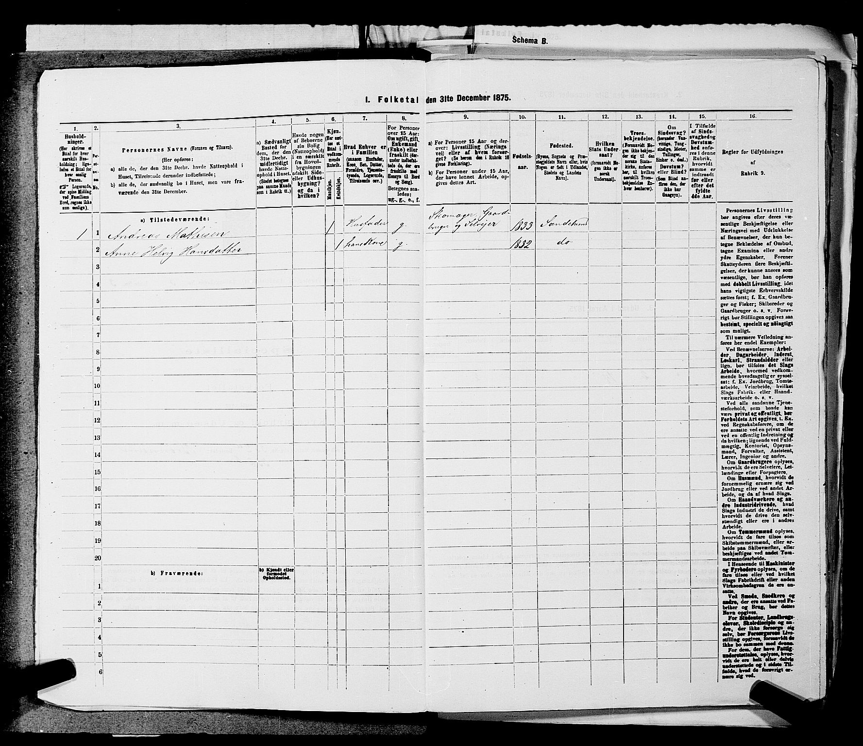 SAKO, 1875 census for 0724L Sandeherred/Sandeherred, 1875, p. 1119