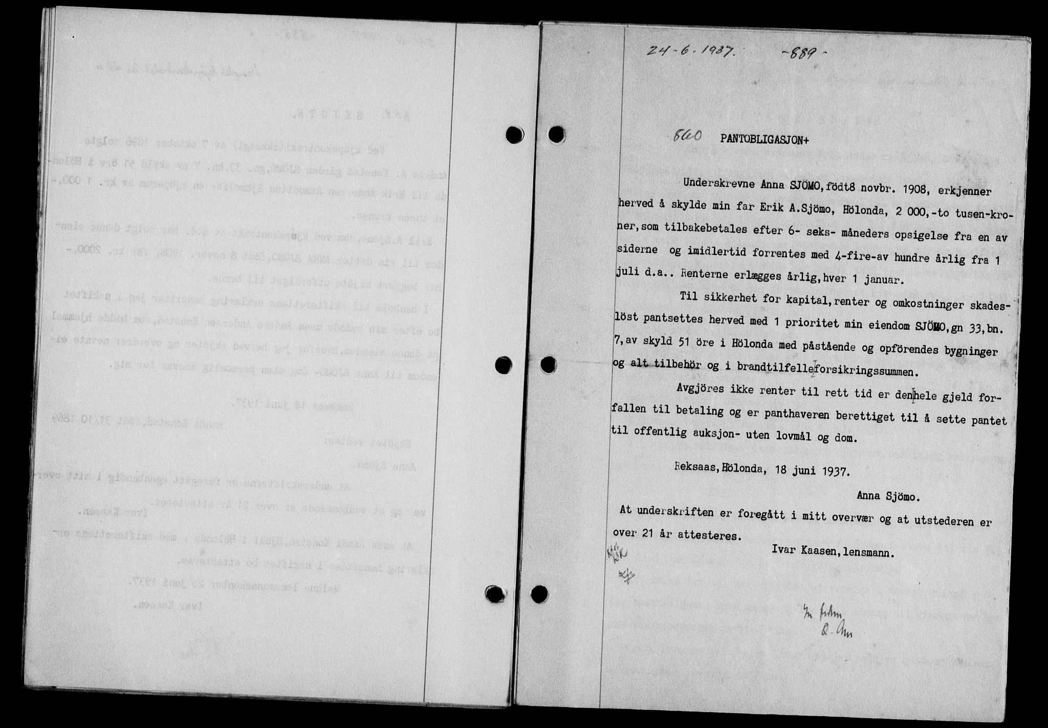 Gauldal sorenskriveri, SAT/A-0014/1/2/2C/L0047: Mortgage book no. 50-51, 1937-1937, Diary no: : 860/1937