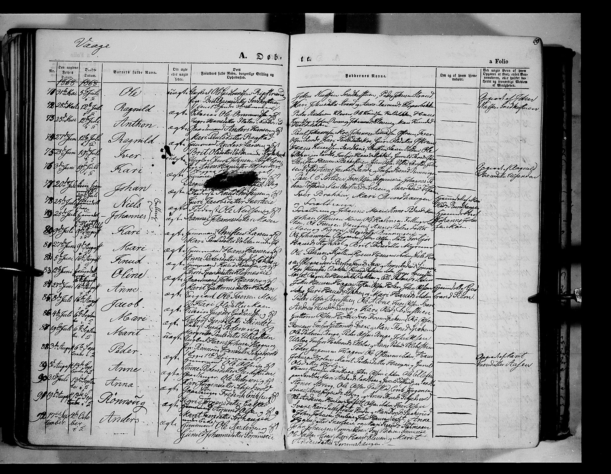 Vågå prestekontor, AV/SAH-PREST-076/H/Ha/Haa/L0006: Parish register (official) no. 6 /1, 1856-1872, p. 69