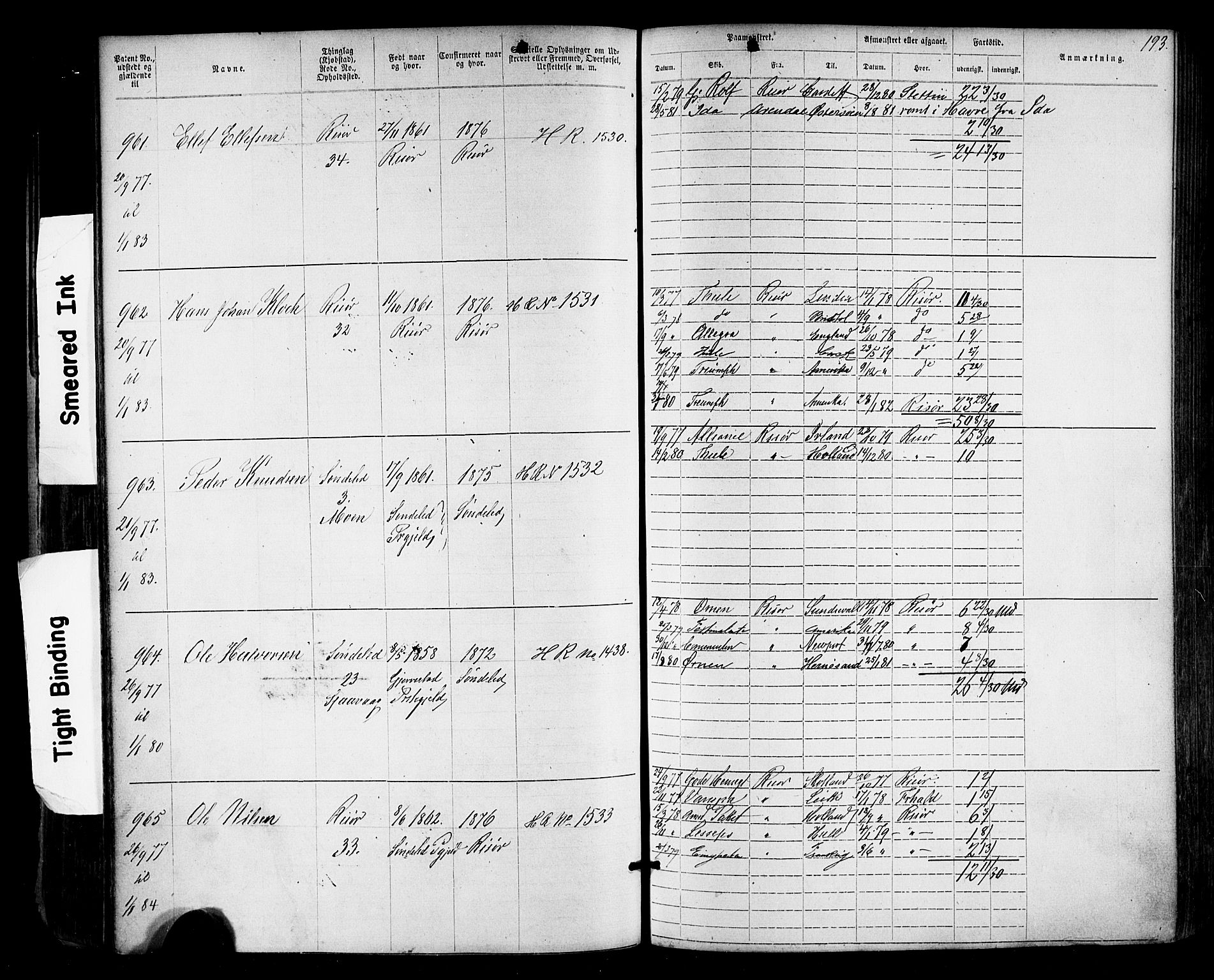 Risør mønstringskrets, SAK/2031-0010/F/Fa/L0003: Annotasjonsrulle nr 1-1913 med register, T-7, 1863-1899, p. 129