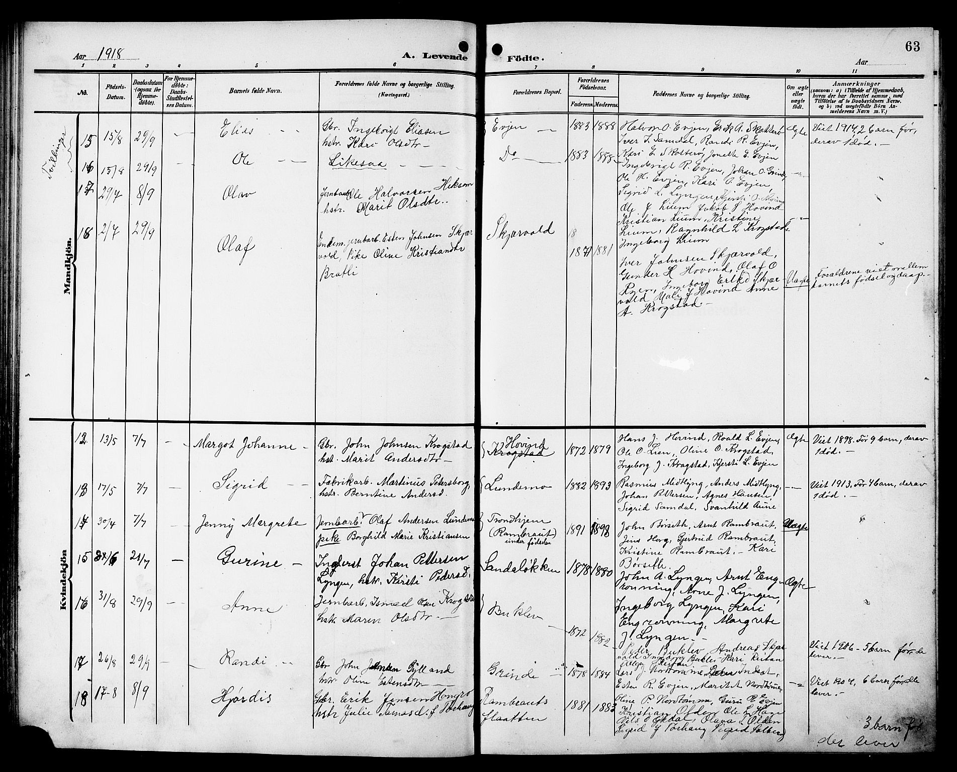 Ministerialprotokoller, klokkerbøker og fødselsregistre - Sør-Trøndelag, SAT/A-1456/692/L1112: Parish register (copy) no. 692C07, 1904-1918, p. 63