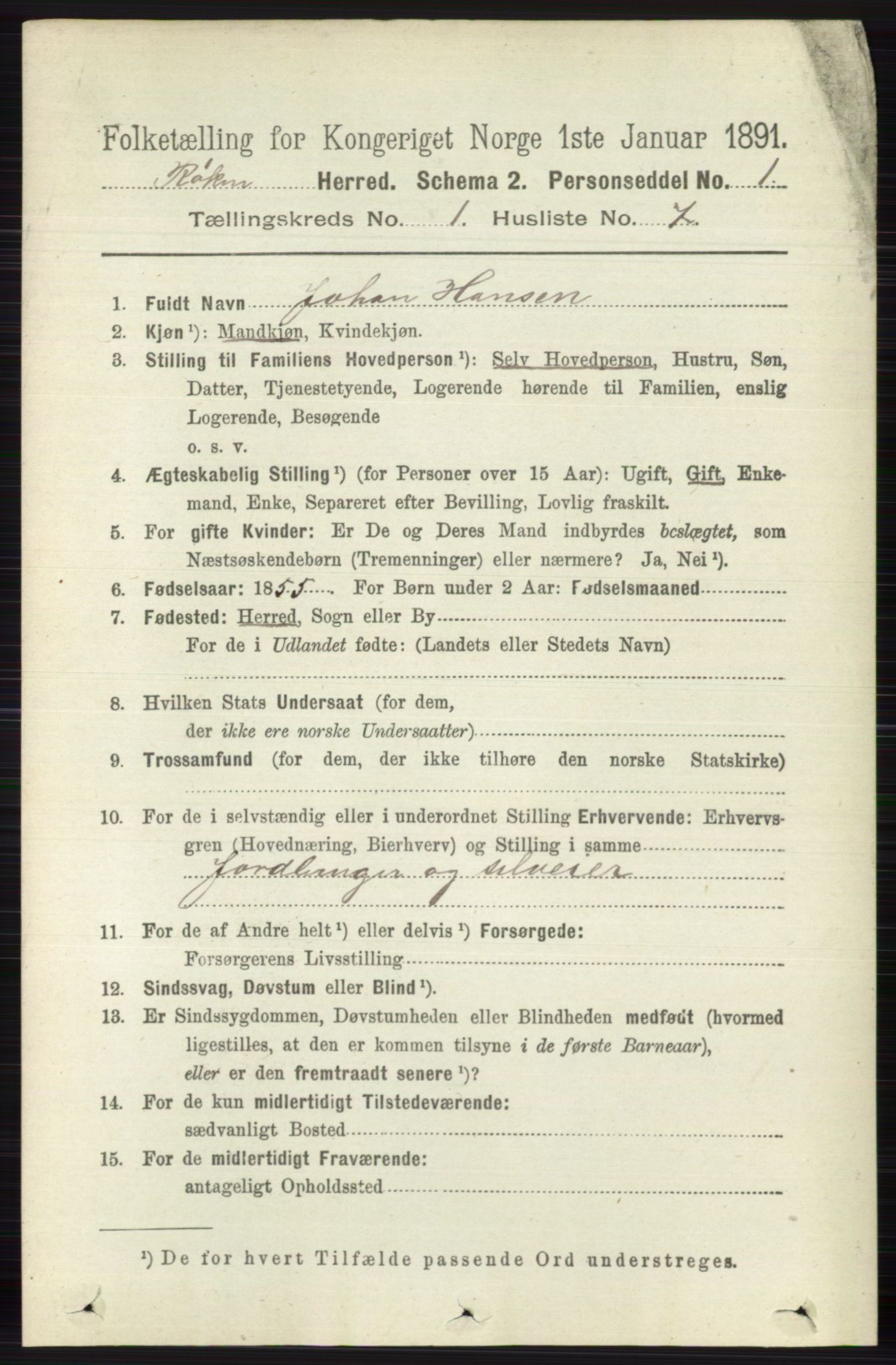 RA, 1891 census for 0627 Røyken, 1891, p. 134