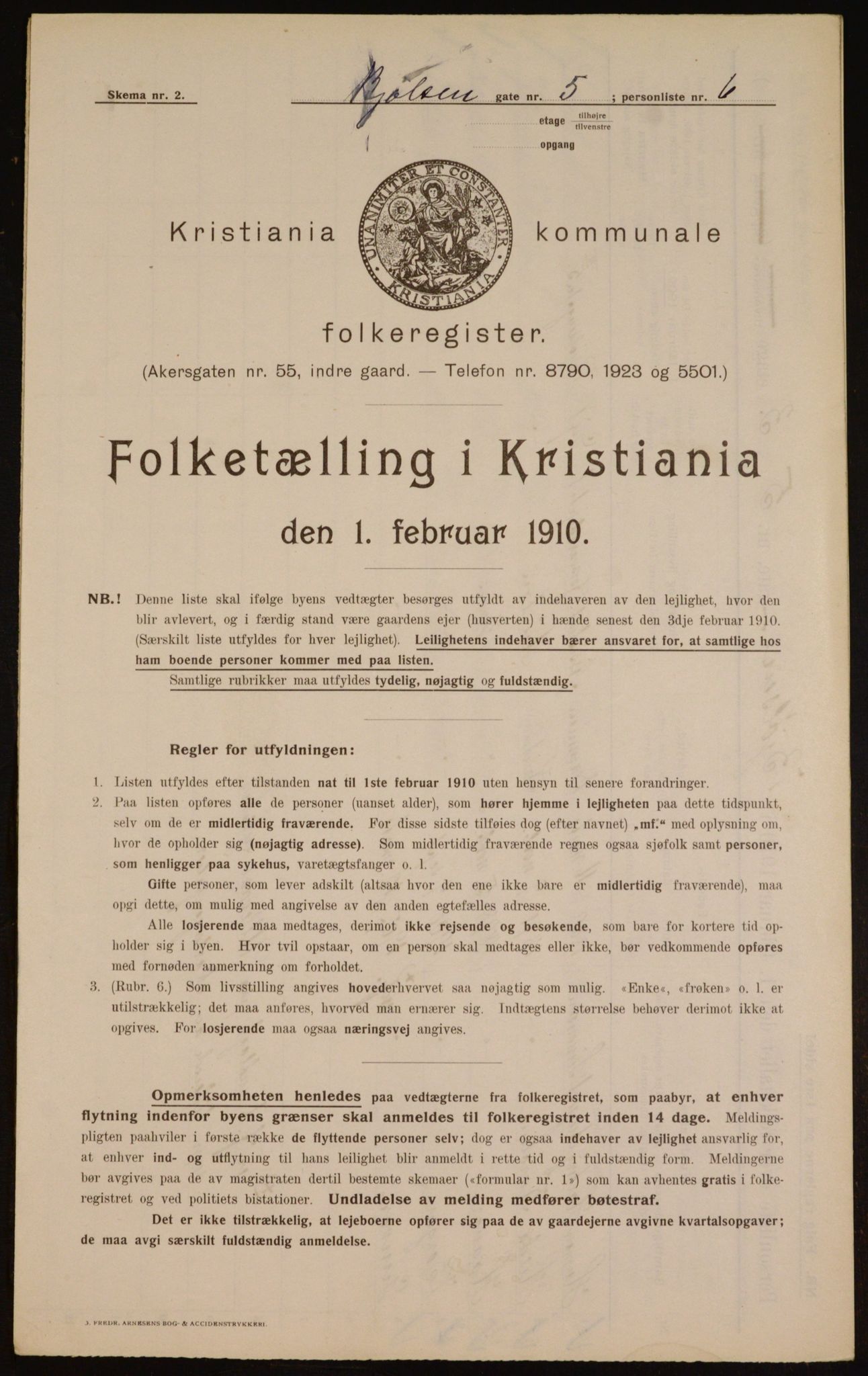 OBA, Municipal Census 1910 for Kristiania, 1910, p. 6256