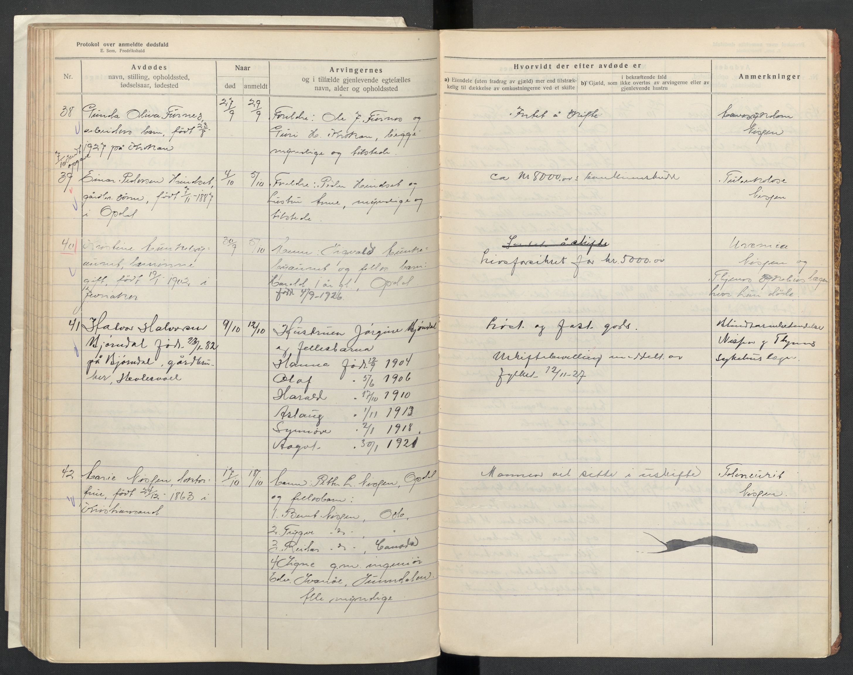 Oppdal lensmannskontor, AV/SAT-A-1073/1/02/L0003: 2.01.03 Dødsfallsprotokoll, 1919-1929