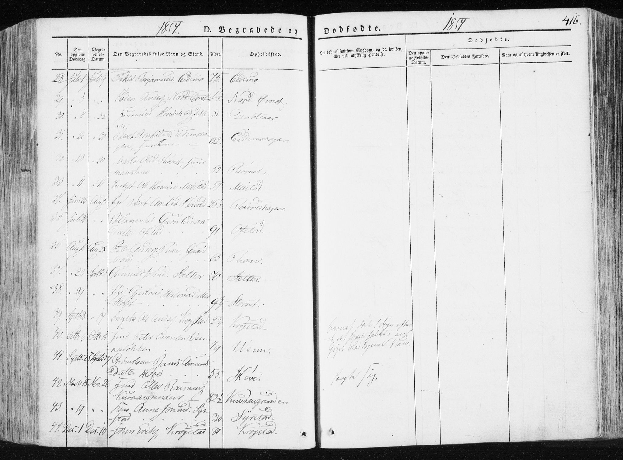 Ministerialprotokoller, klokkerbøker og fødselsregistre - Sør-Trøndelag, SAT/A-1456/665/L0771: Parish register (official) no. 665A06, 1830-1856, p. 416