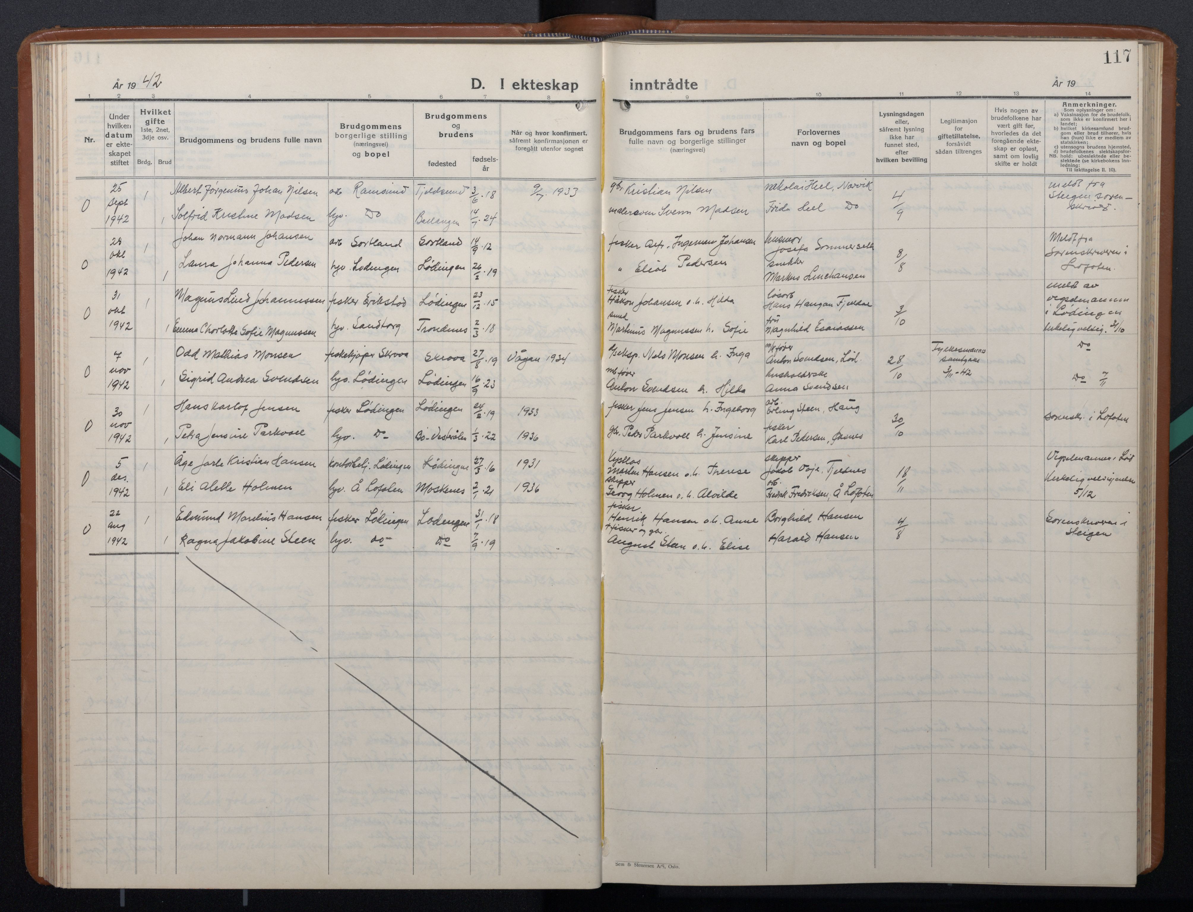 Ministerialprotokoller, klokkerbøker og fødselsregistre - Nordland, AV/SAT-A-1459/872/L1051: Parish register (copy) no. 872C07, 1939-1947, p. 117