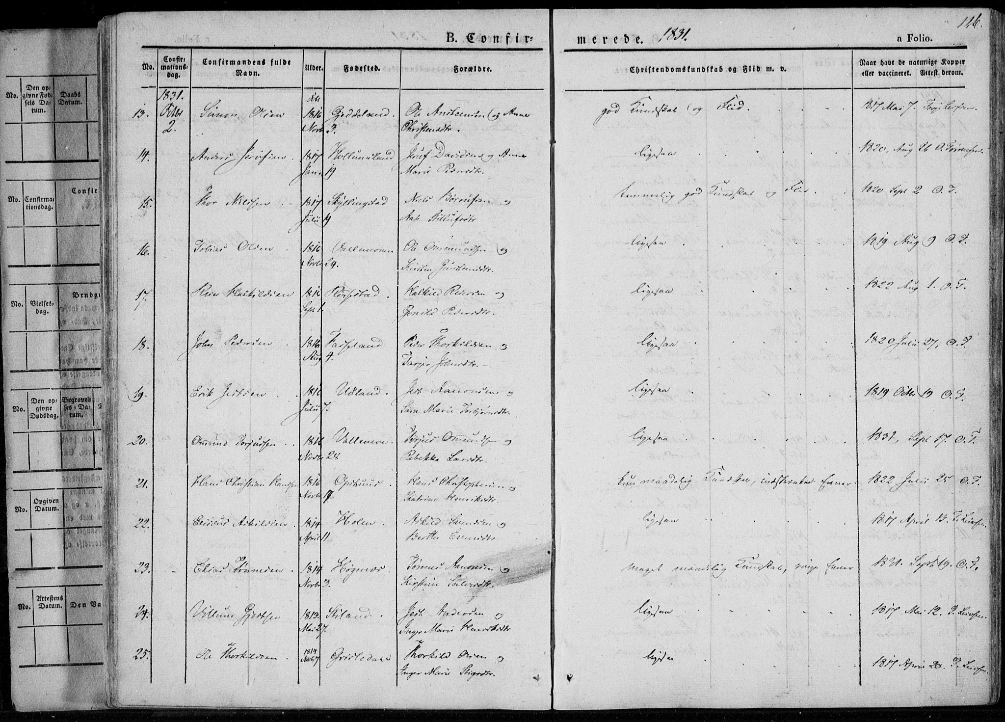 Sør-Audnedal sokneprestkontor, AV/SAK-1111-0039/F/Fa/Fab/L0006: Parish register (official) no. A 6, 1829-1855, p. 126