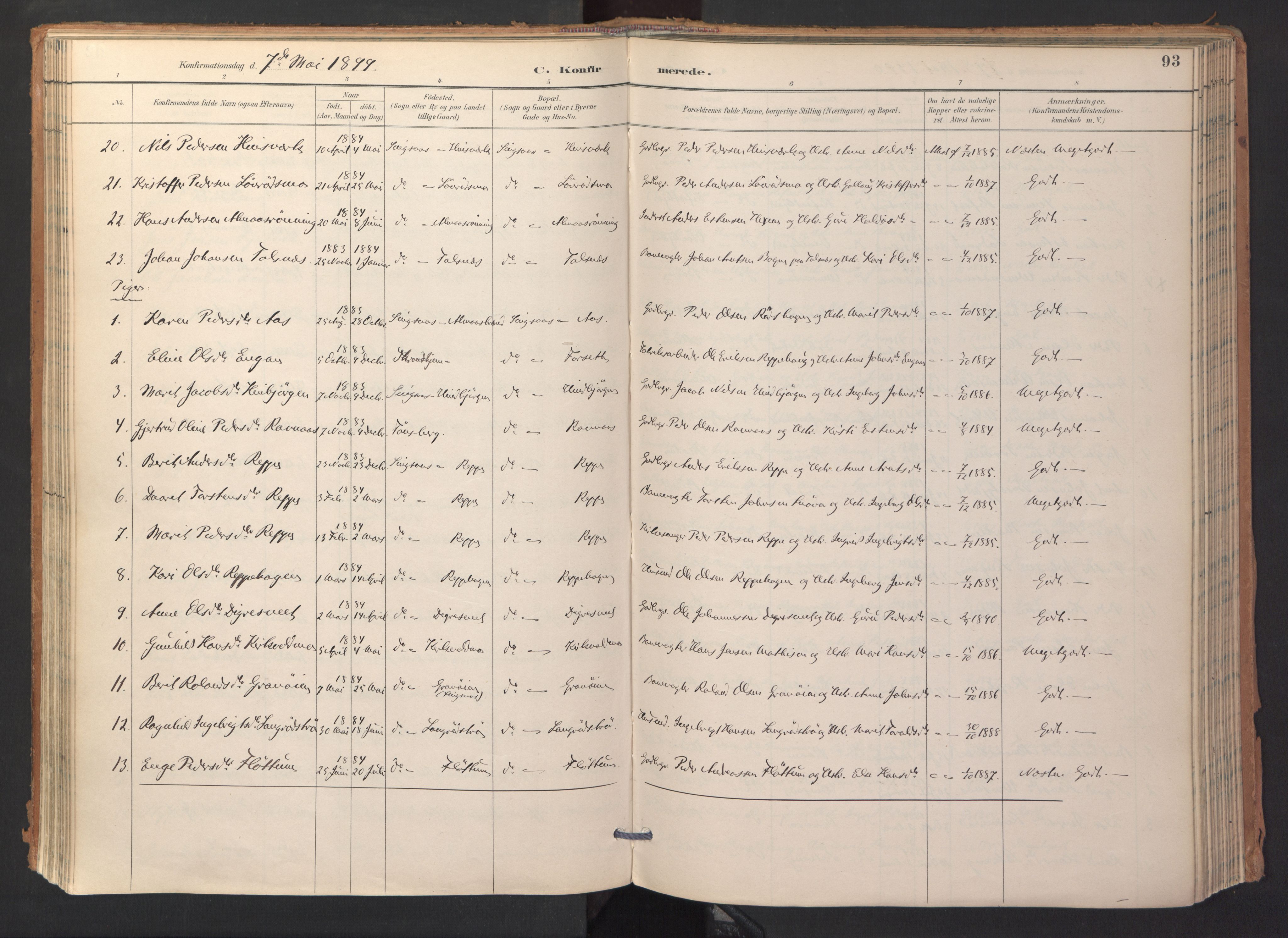 Ministerialprotokoller, klokkerbøker og fødselsregistre - Sør-Trøndelag, AV/SAT-A-1456/688/L1025: Parish register (official) no. 688A02, 1891-1909, p. 93