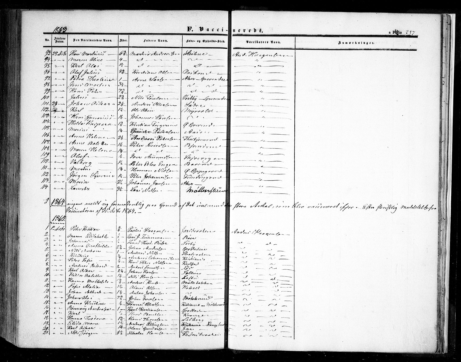 Nesodden prestekontor Kirkebøker, AV/SAO-A-10013/F/Fa/L0007: Parish register (official) no. I 7, 1848-1868, p. 257