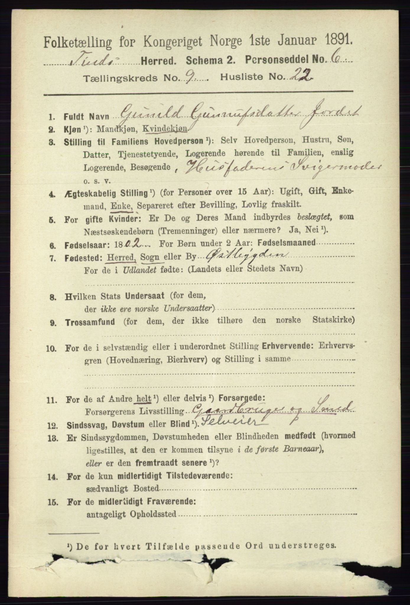 RA, 1891 census for 0826 Tinn, 1891, p. 1938