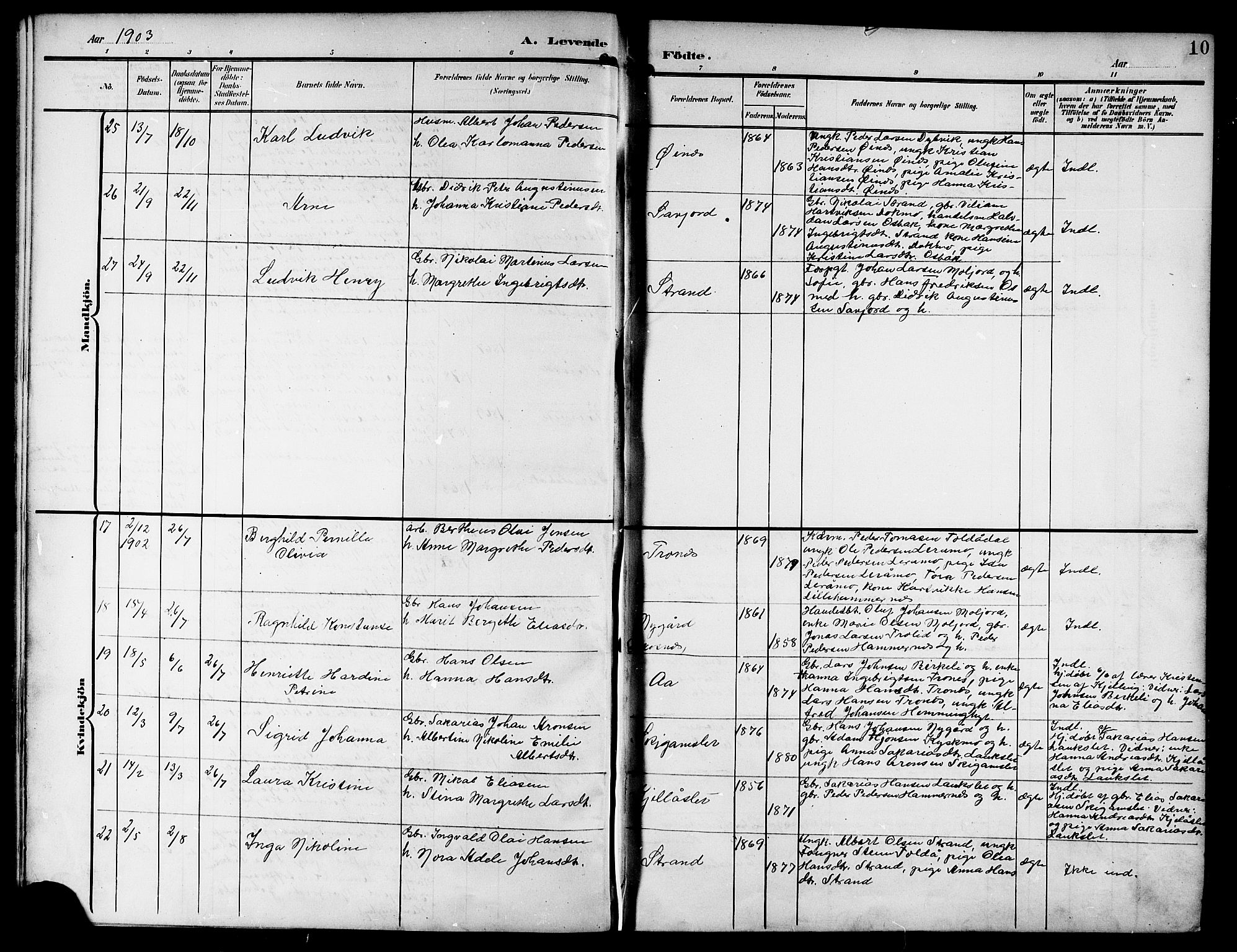 Ministerialprotokoller, klokkerbøker og fødselsregistre - Nordland, SAT/A-1459/846/L0655: Parish register (copy) no. 846C05, 1902-1916, p. 10