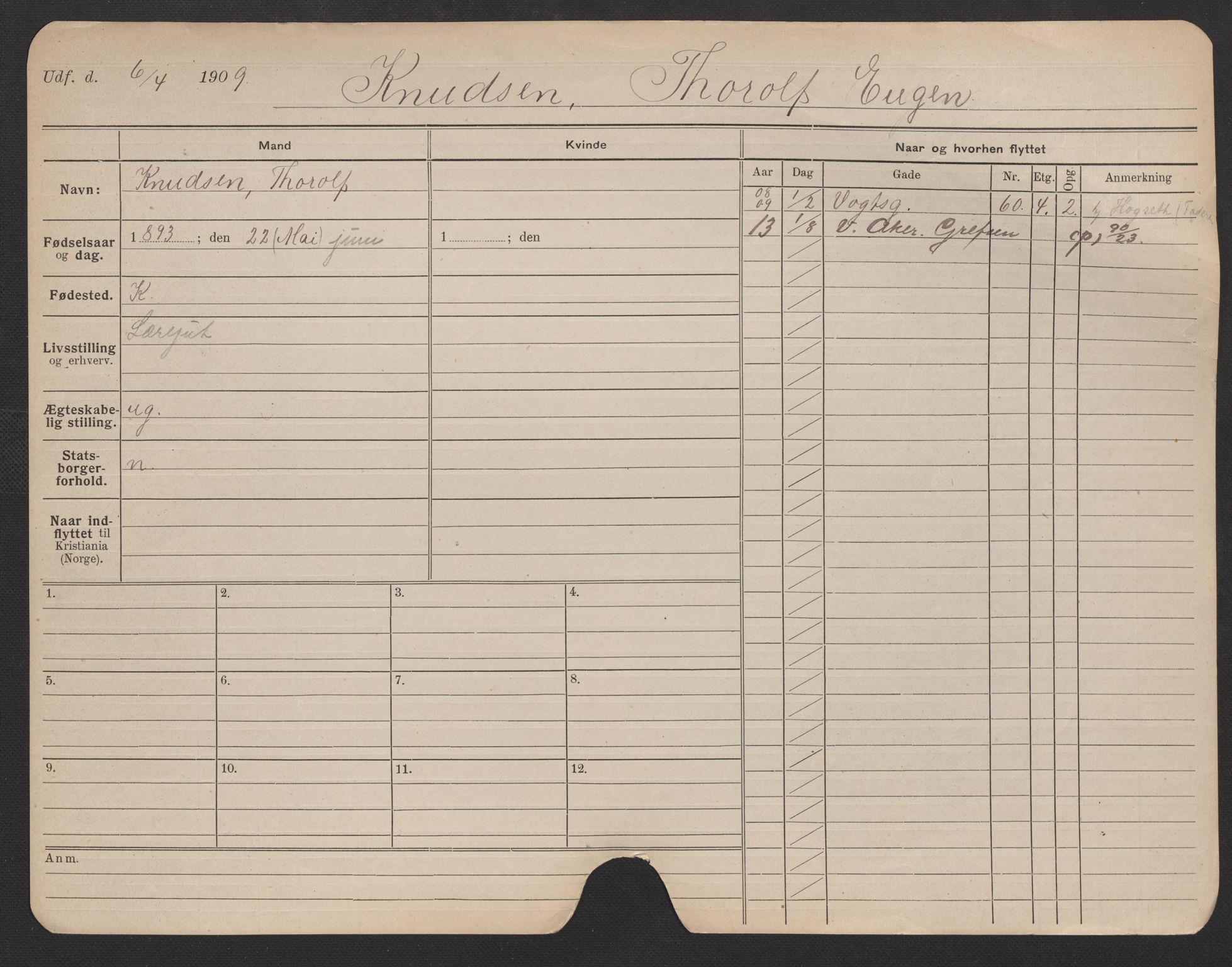 Oslo folkeregister, Registerkort, SAO/A-11715/F/Fa/Fac/L0006: Menn, 1906-1914, p. 426a