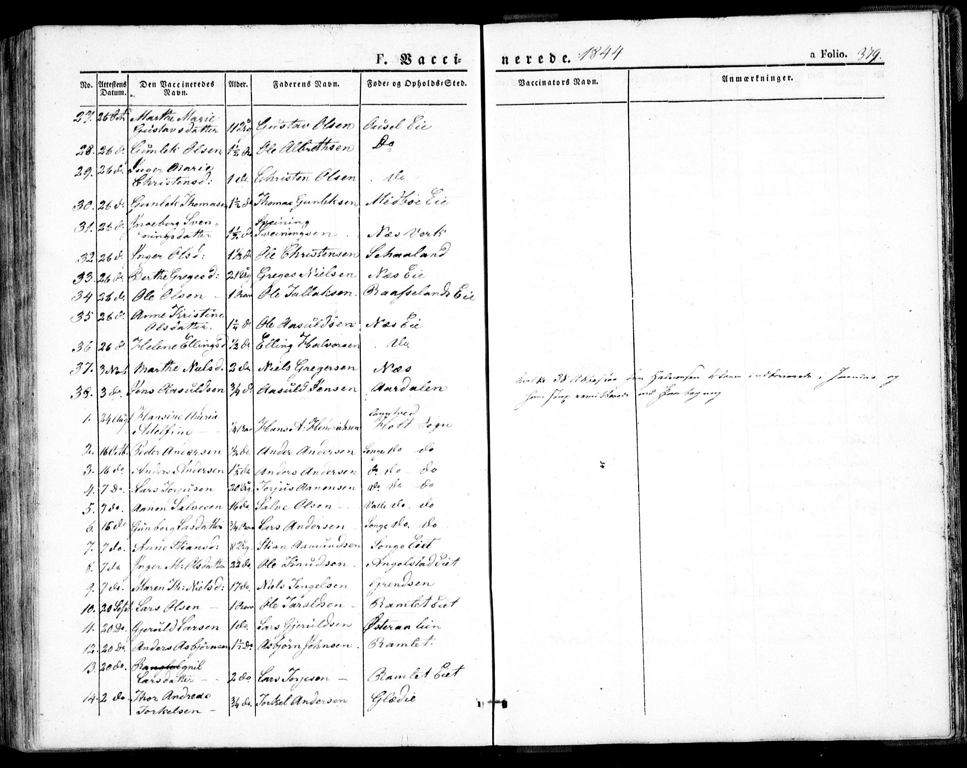 Holt sokneprestkontor, AV/SAK-1111-0021/F/Fa/L0007: Parish register (official) no. A 7, 1836-1848, p. 379