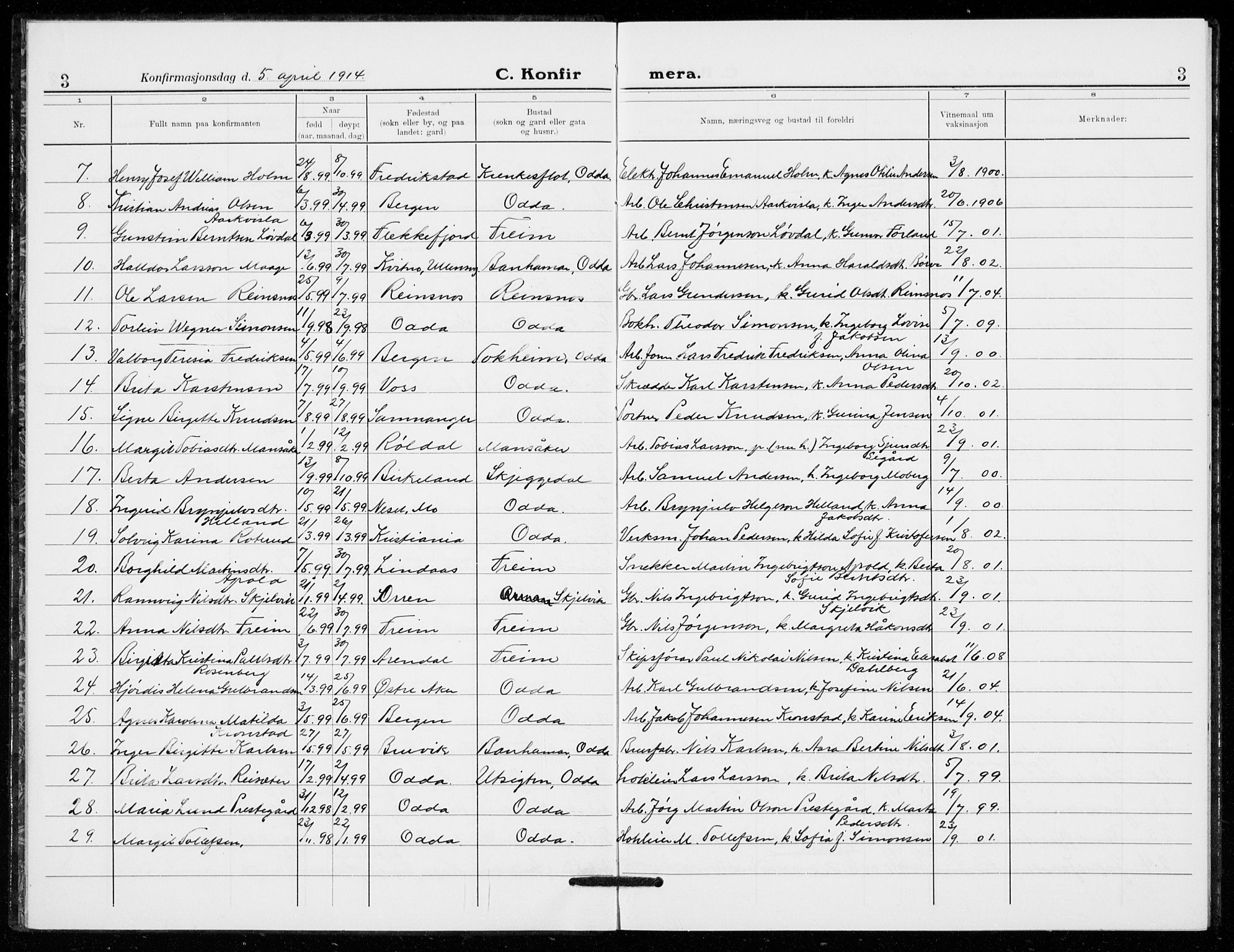 Odda Sokneprestembete, SAB/A-77201/H/Hab: Parish register (copy) no. C  1, 1913-1934, p. 3