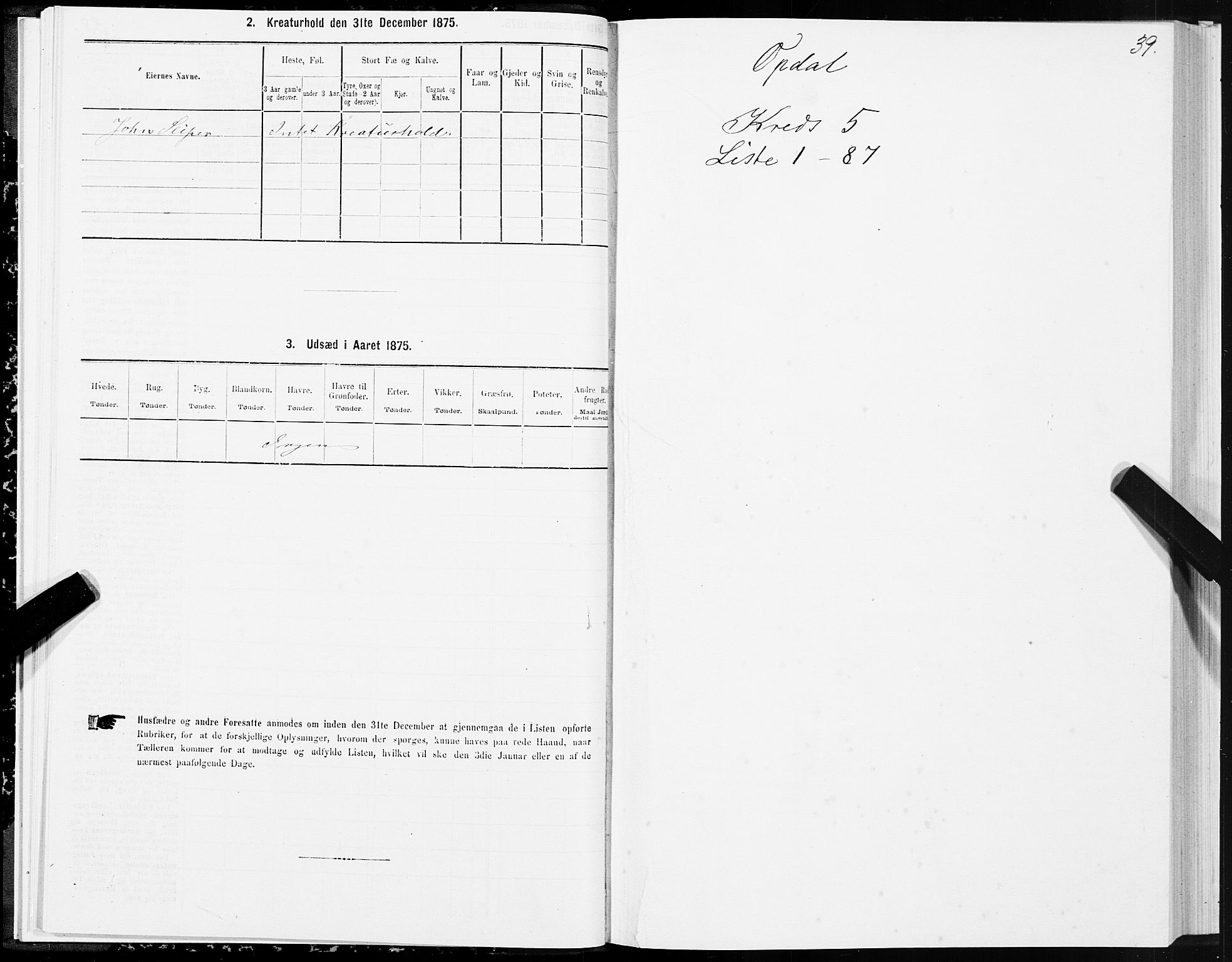 SAT, 1875 census for 1634P Oppdal, 1875, p. 3039