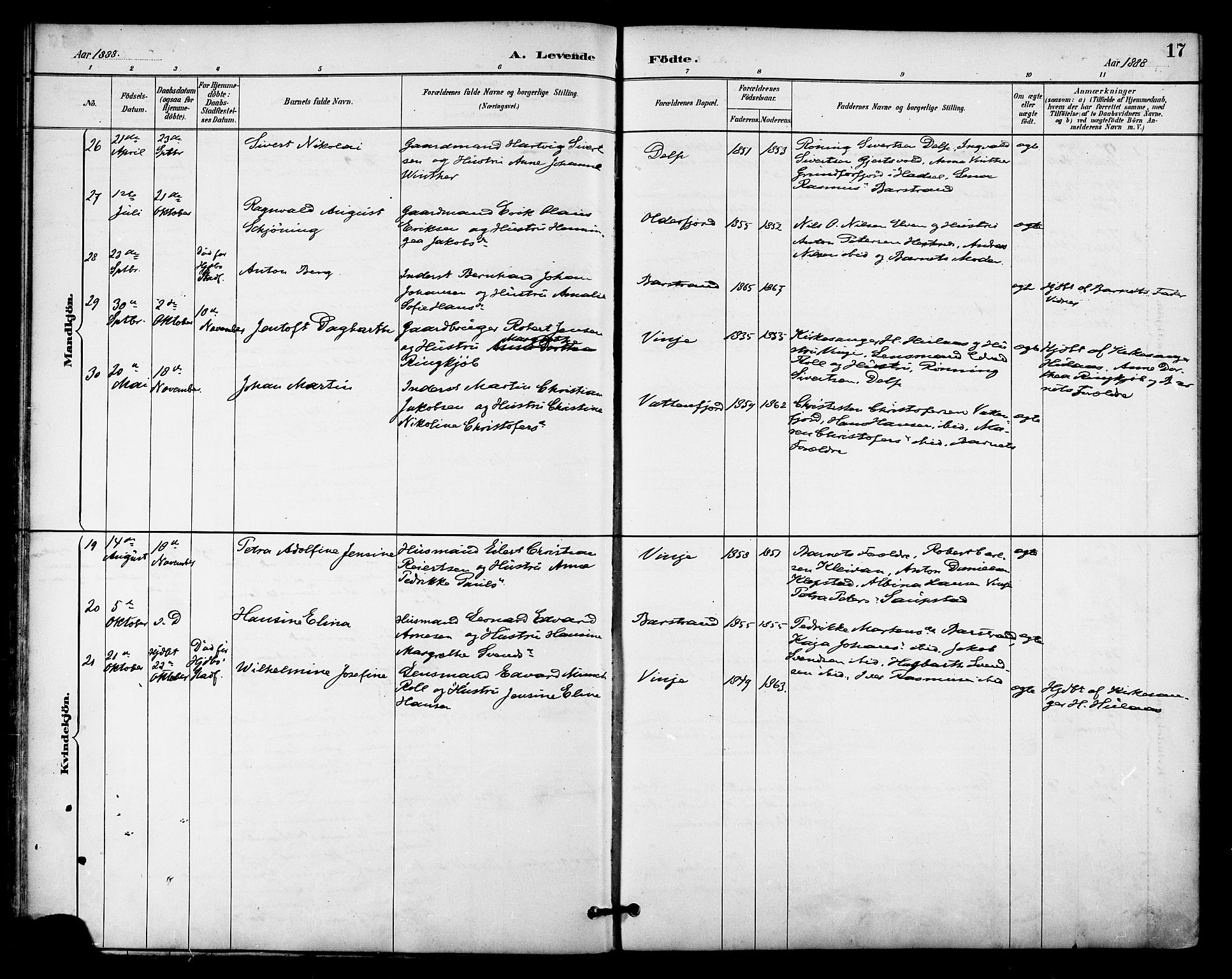 Ministerialprotokoller, klokkerbøker og fødselsregistre - Nordland, AV/SAT-A-1459/876/L1097: Parish register (official) no. 876A03, 1886-1896, p. 17