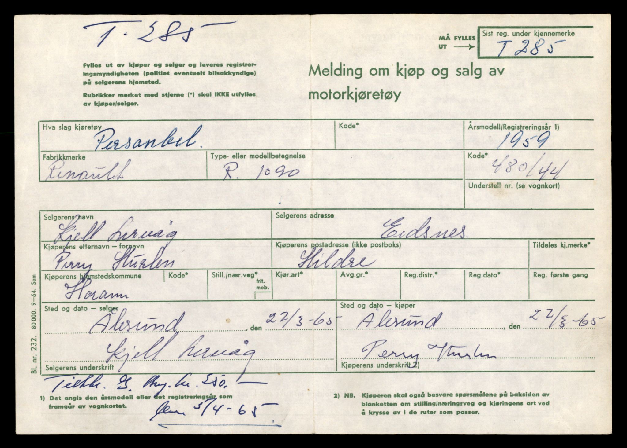 Møre og Romsdal vegkontor - Ålesund trafikkstasjon, AV/SAT-A-4099/F/Fe/L0003: Registreringskort for kjøretøy T 232 - T 340, 1927-1998, p. 1479