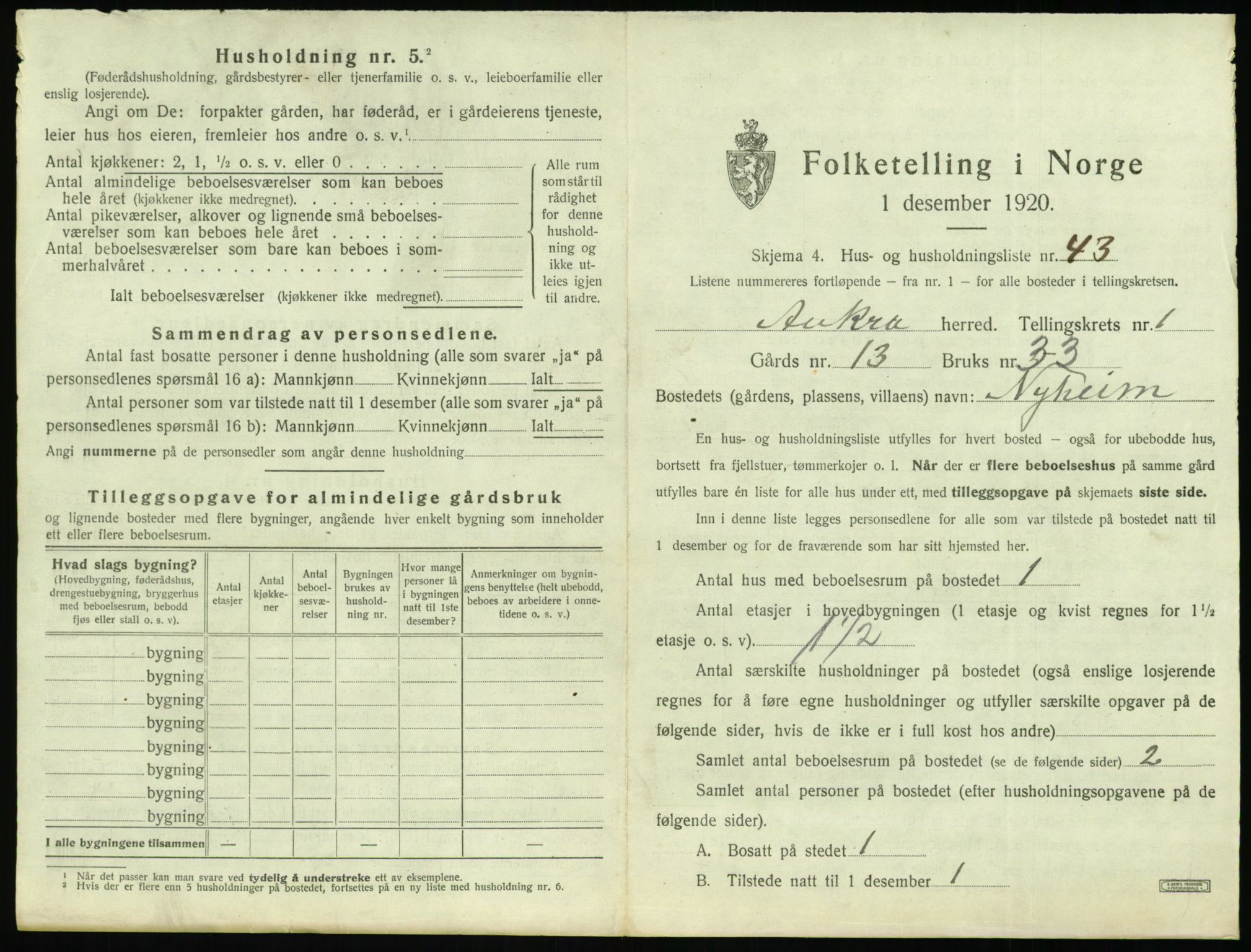 SAT, 1920 census for Aukra, 1920, p. 149