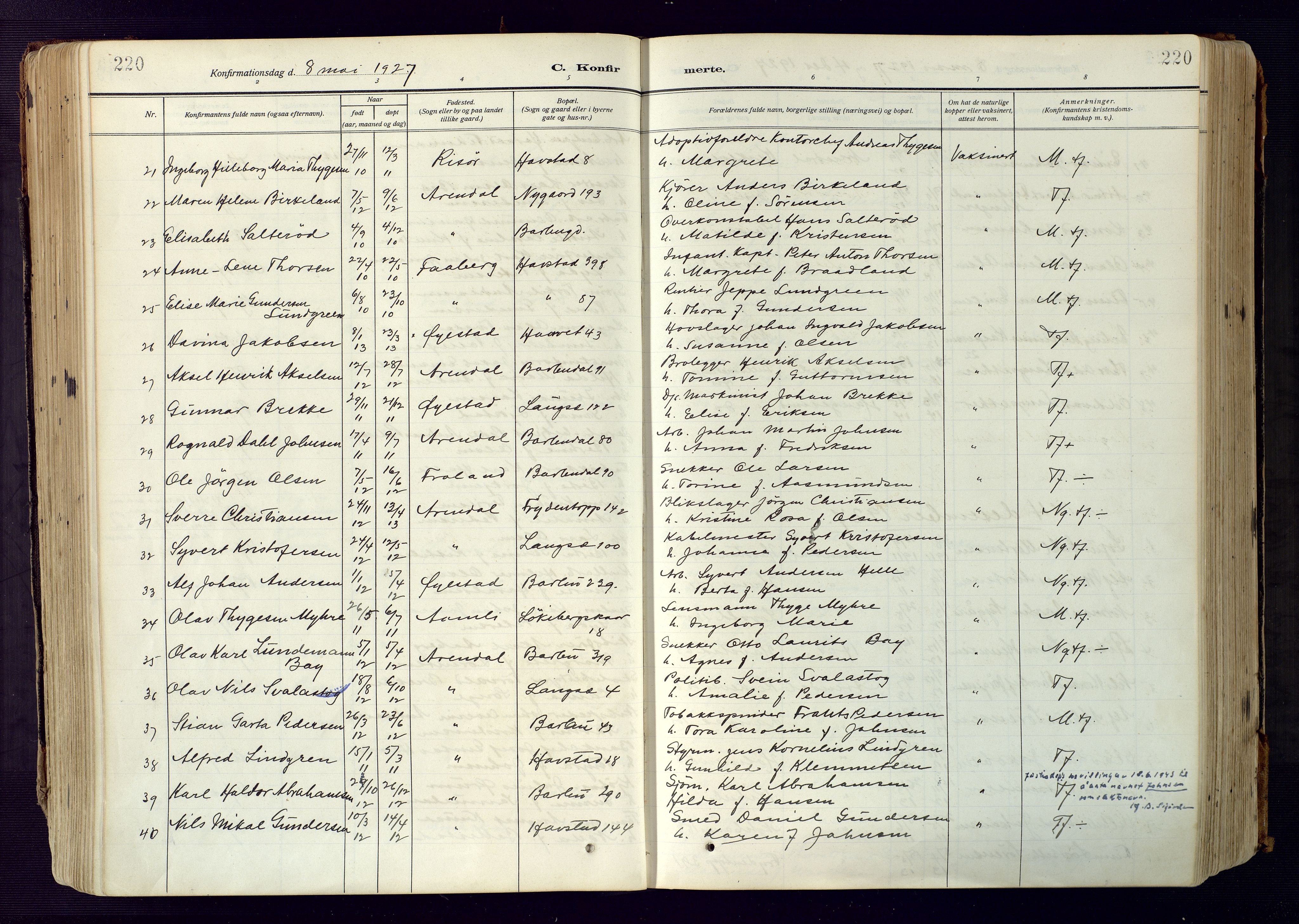 Barbu sokneprestkontor, AV/SAK-1111-0003/F/Fa/L0006: Parish register (official) no. A 6, 1910-1929, p. 220