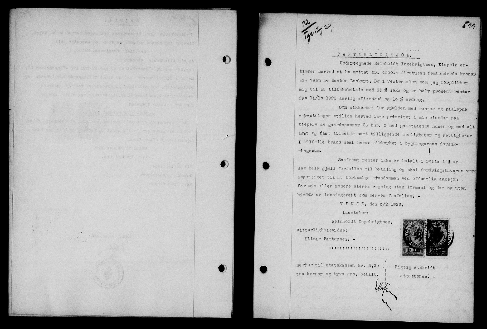 Vesterålen sorenskriveri, SAT/A-4180/1/2/2Ca/L0047: Mortgage book no. 40, 1928-1929, Deed date: 04.04.1929