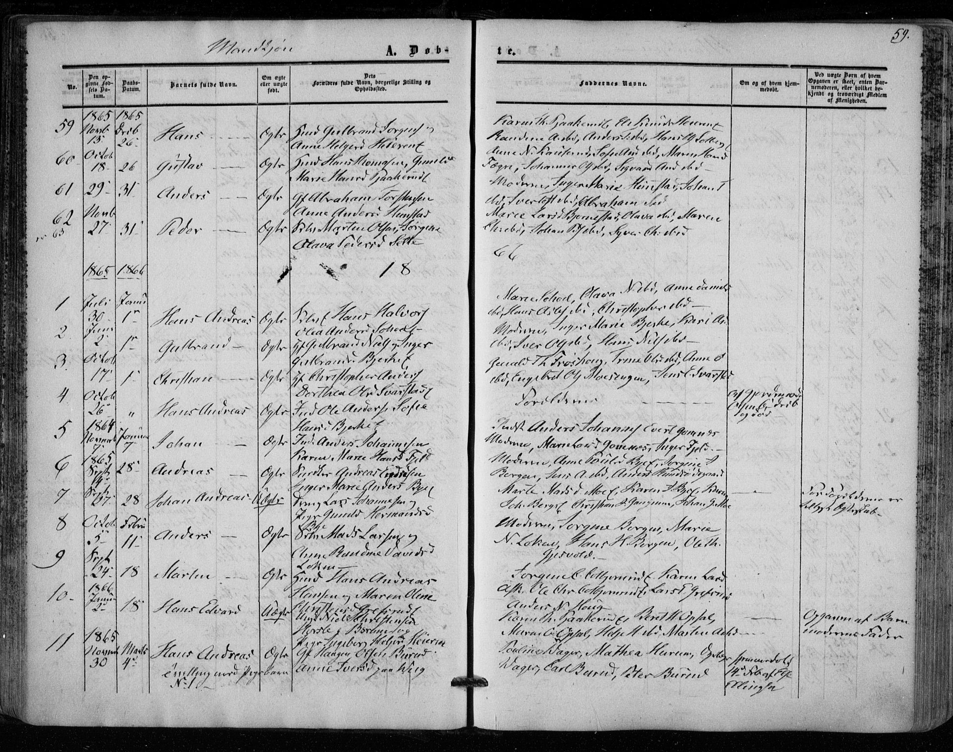 Hole kirkebøker, SAKO/A-228/F/Fa/L0006: Parish register (official) no. I 6, 1852-1872, p. 59