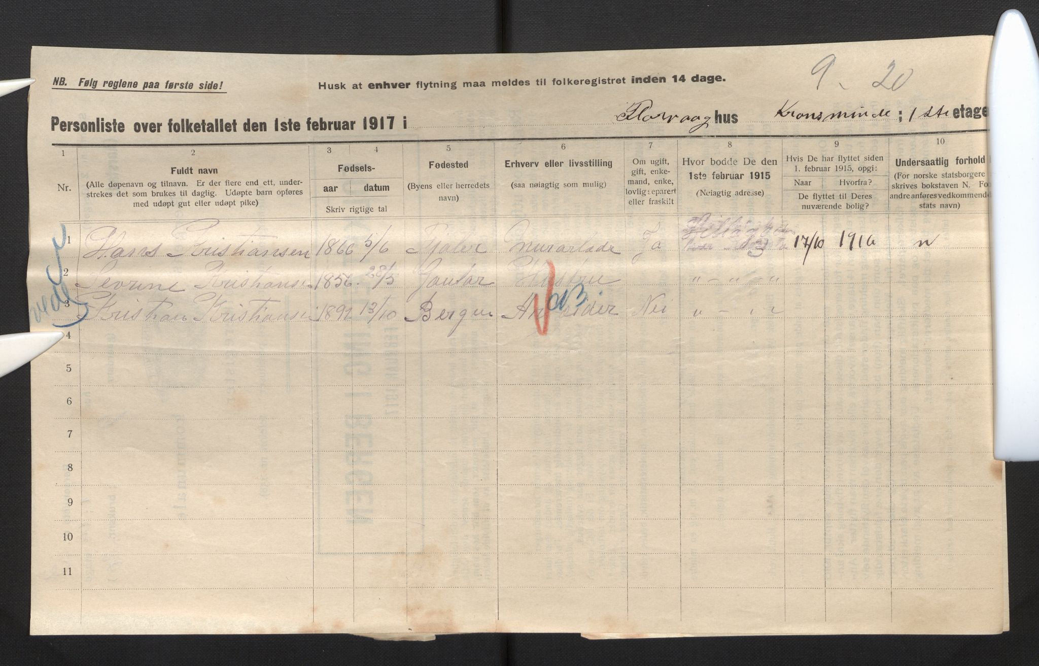 SAB, Municipal Census 1917 for Bergen, 1917, p. 50340