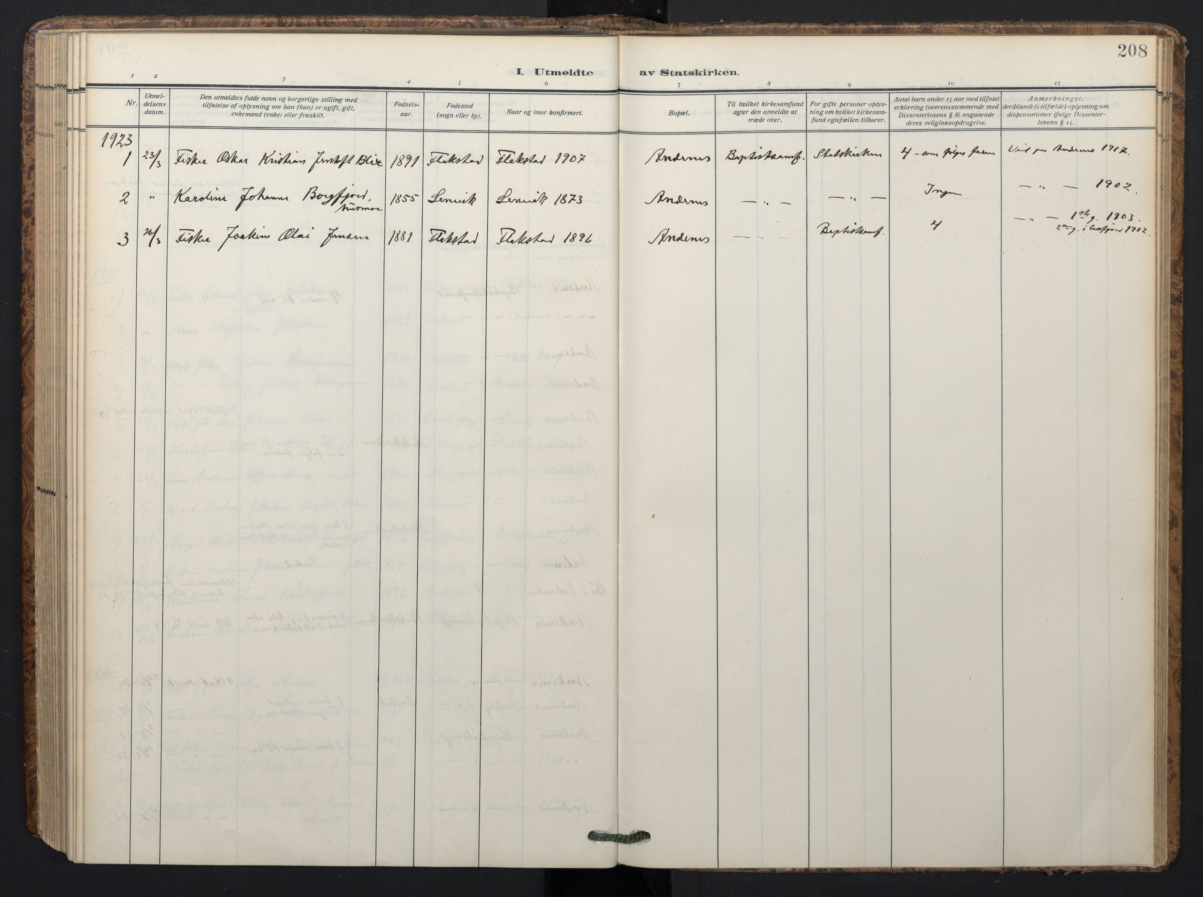 Ministerialprotokoller, klokkerbøker og fødselsregistre - Nordland, SAT/A-1459/899/L1438: Parish register (official) no. 899A06, 1909-1922, p. 208