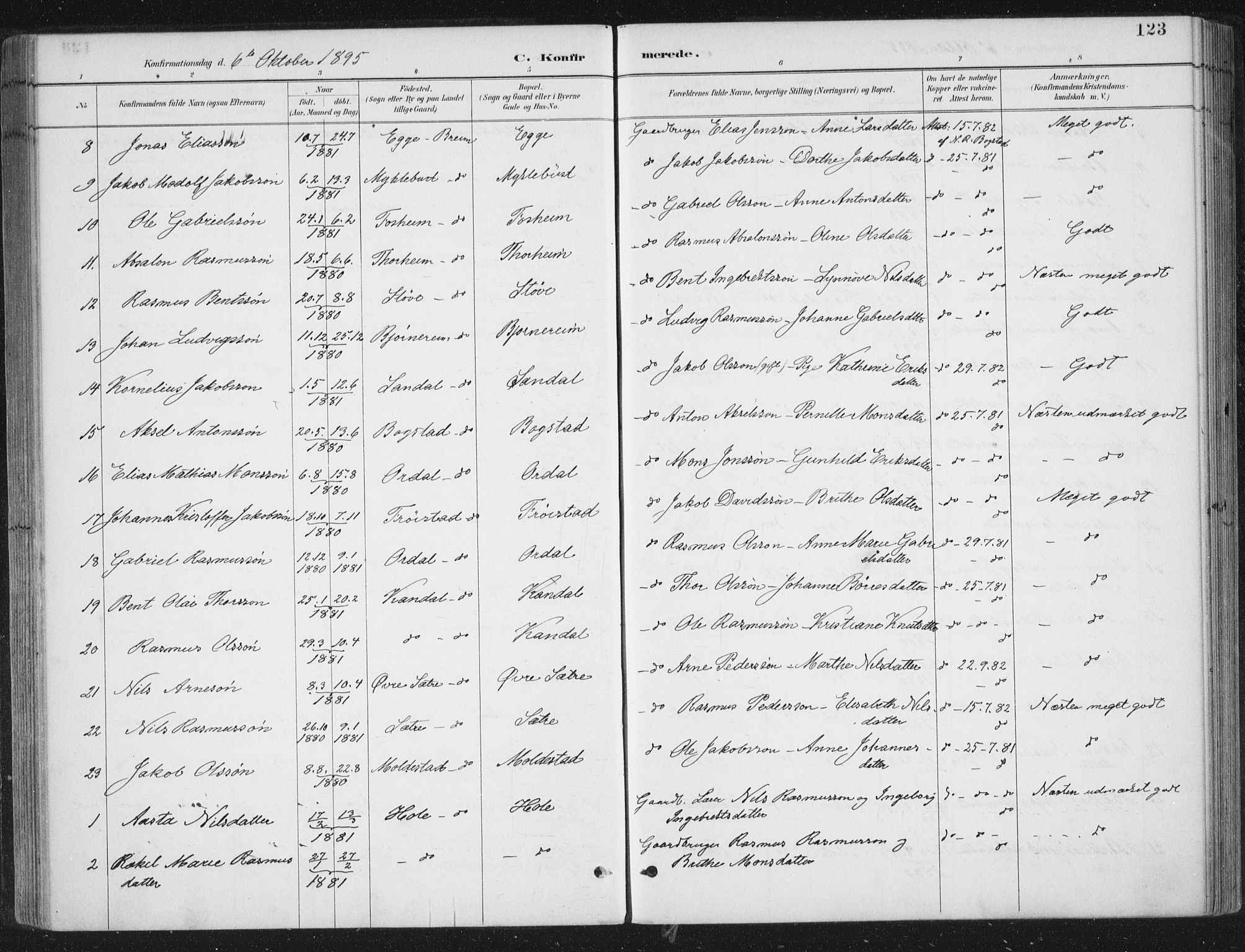 Gloppen sokneprestembete, AV/SAB-A-80101/H/Haa/Haac/L0002: Parish register (official) no. C  2, 1887-1904, p. 123