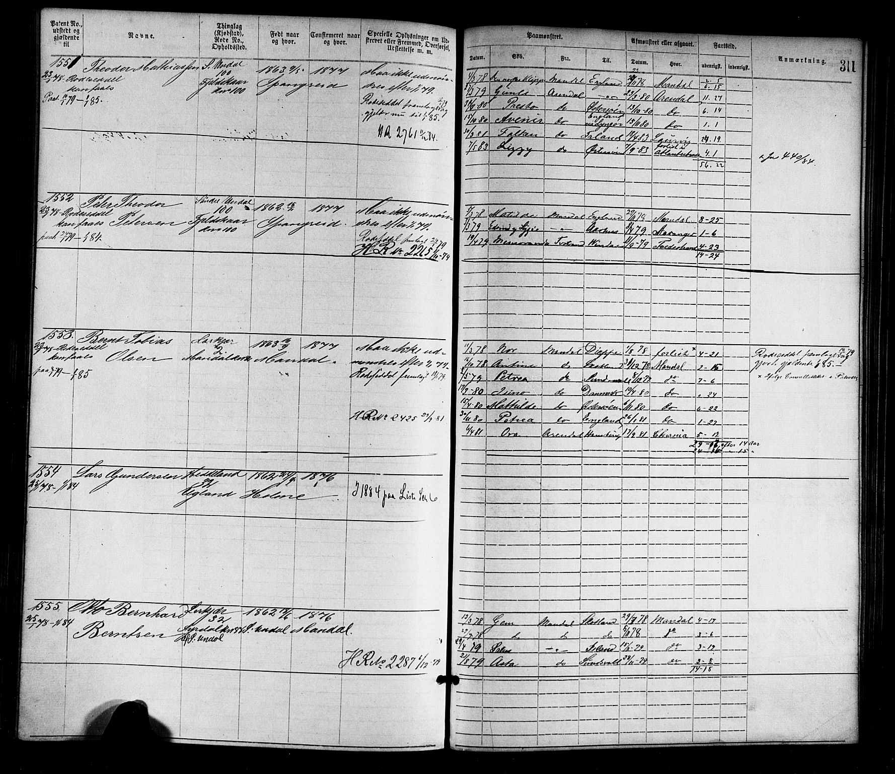 Mandal mønstringskrets, SAK/2031-0016/F/Fa/L0001: Annotasjonsrulle nr 1-1920 med register, L-3, 1869-1881, p. 349