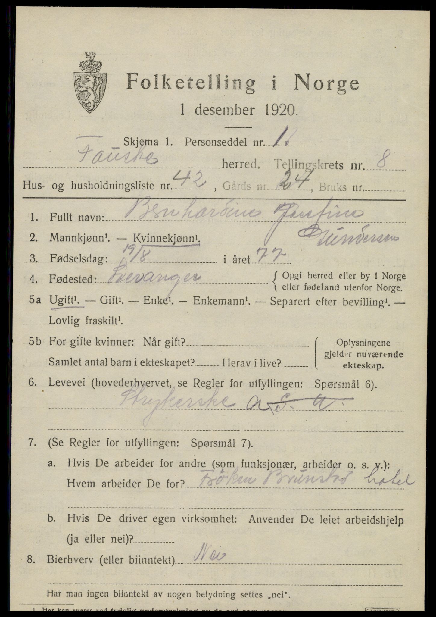 SAT, 1920 census for Fauske, 1920, p. 7014