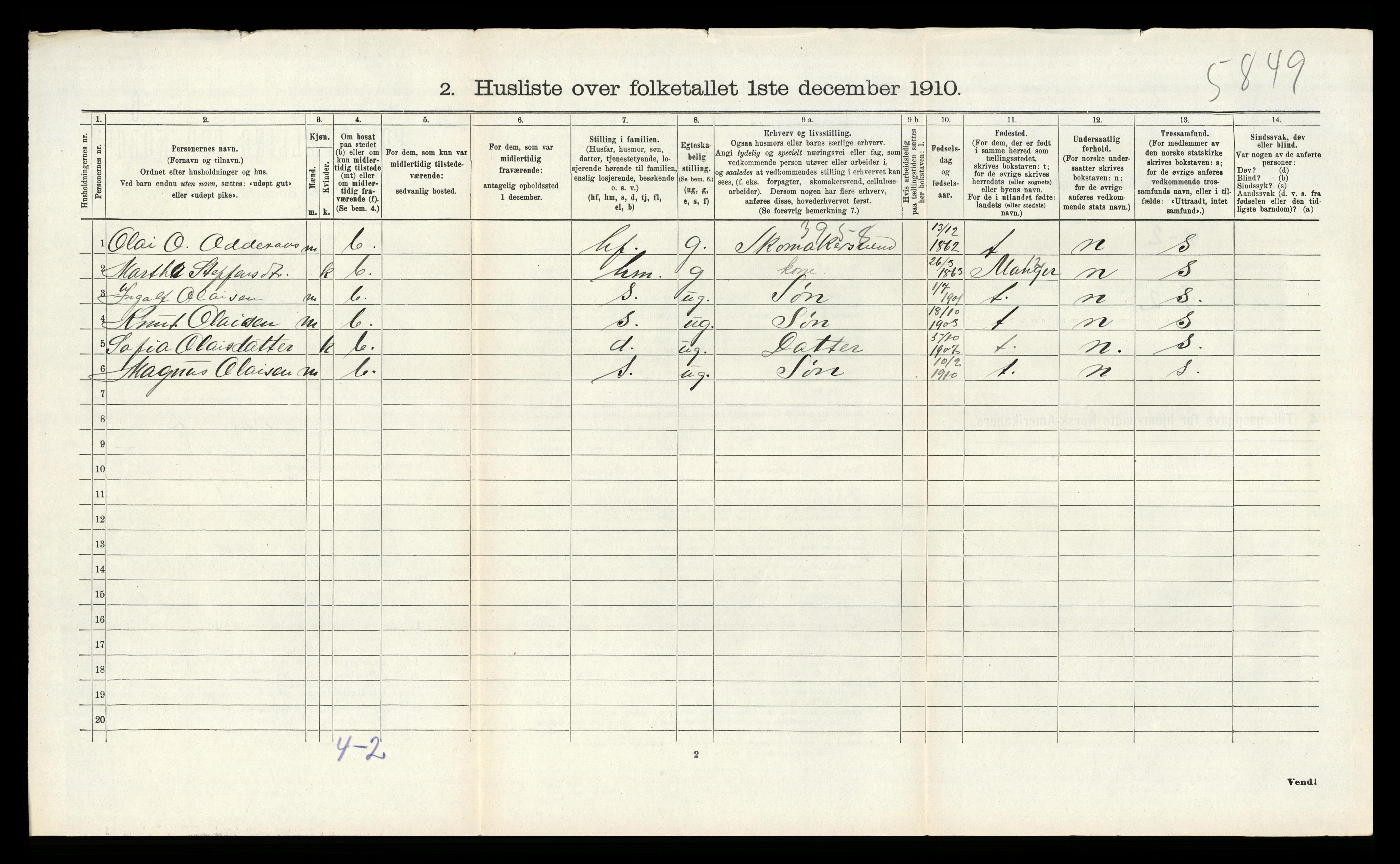 RA, 1910 census for Alversund, 1910, p. 893