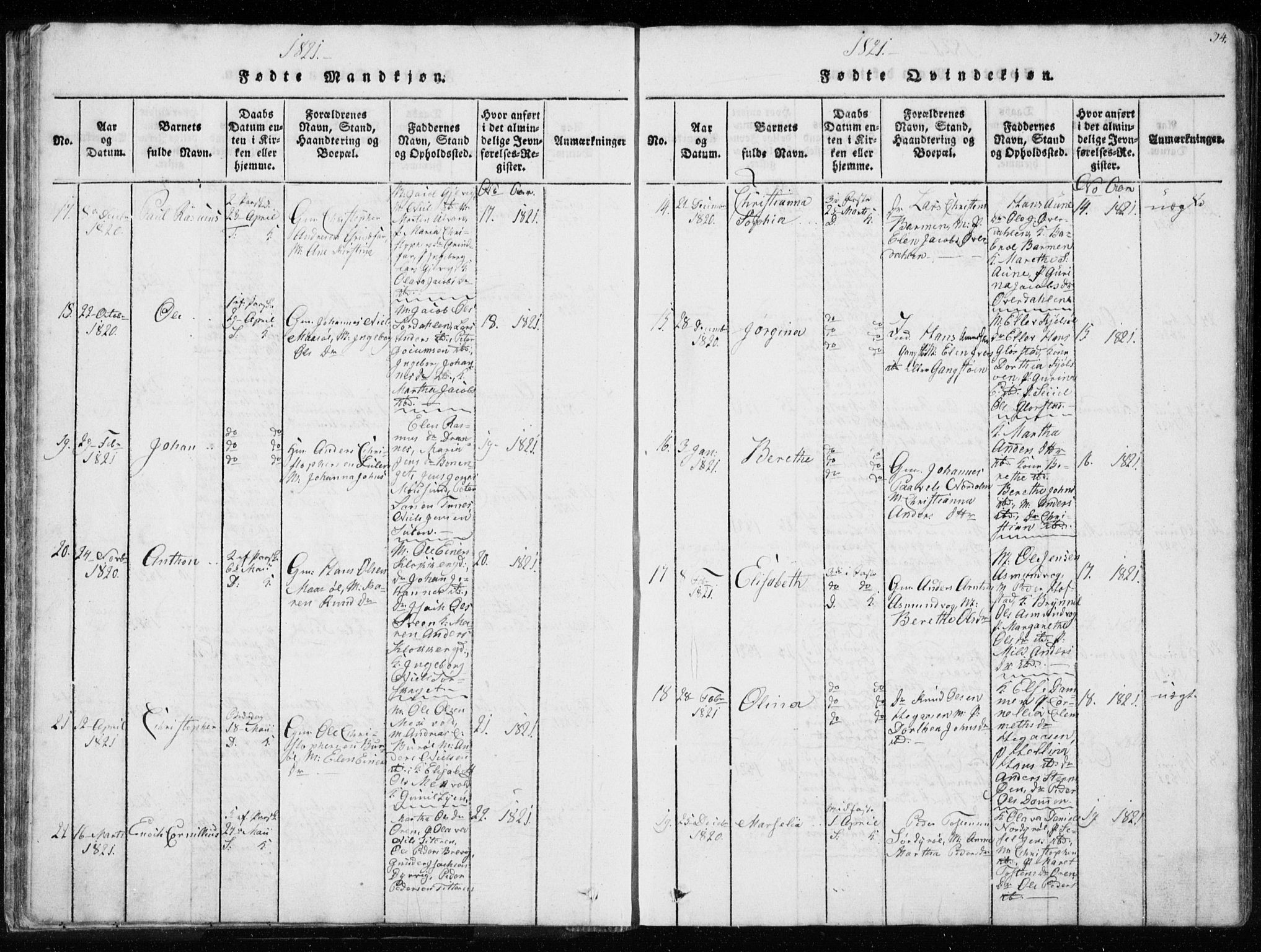 Ministerialprotokoller, klokkerbøker og fødselsregistre - Sør-Trøndelag, AV/SAT-A-1456/634/L0527: Parish register (official) no. 634A03, 1818-1826, p. 34