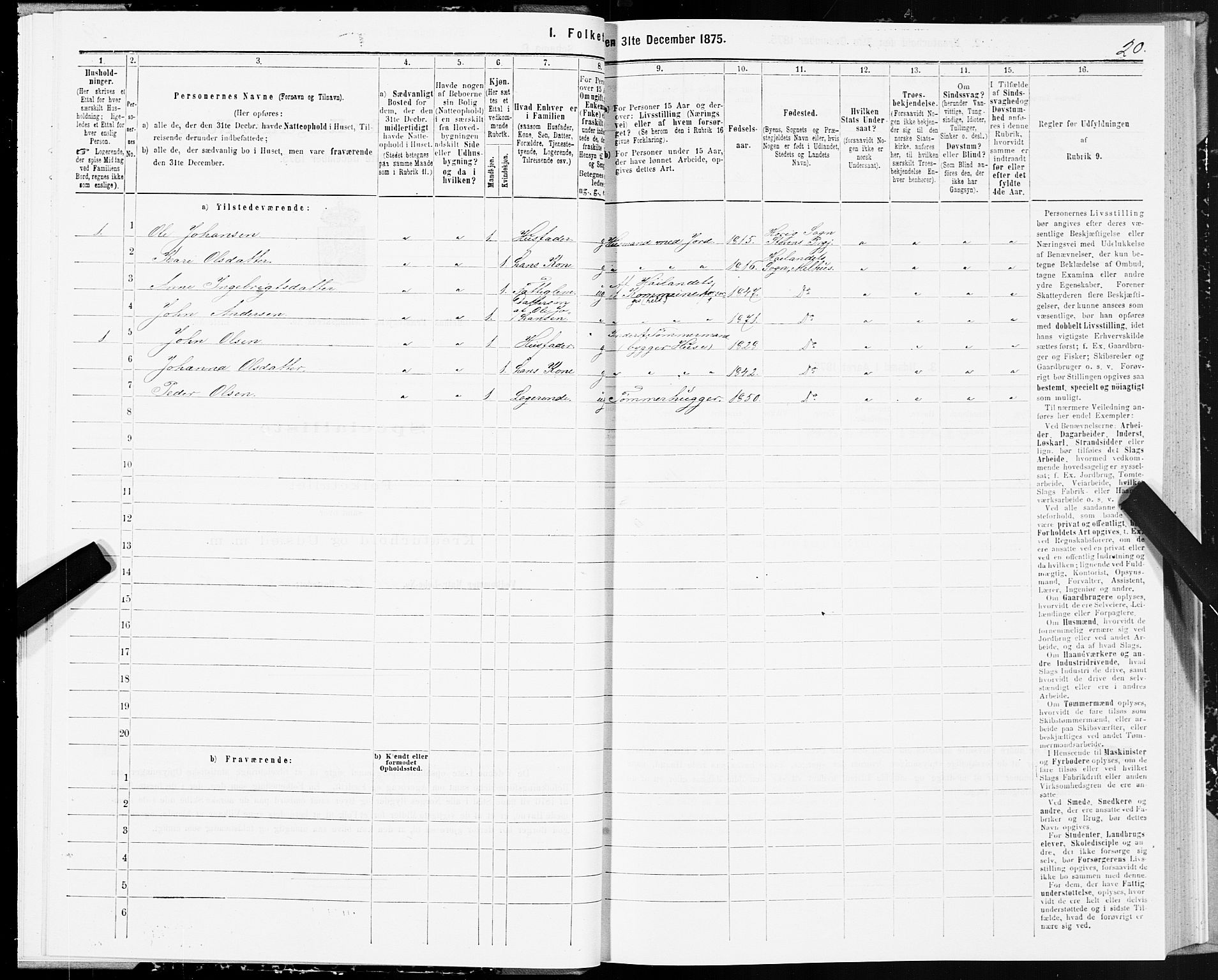 SAT, 1875 census for 1653P Melhus, 1875, p. 7020