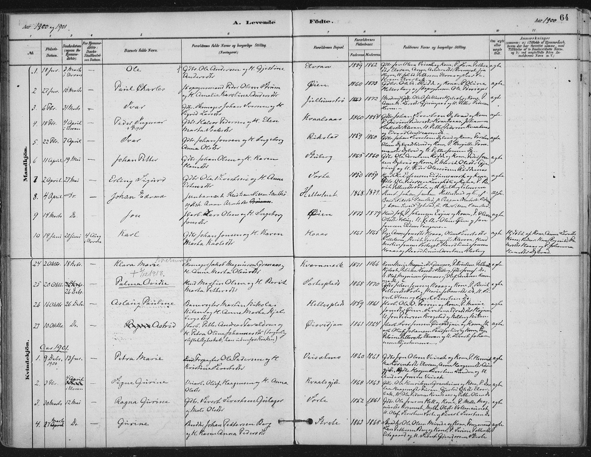 Ministerialprotokoller, klokkerbøker og fødselsregistre - Nord-Trøndelag, SAT/A-1458/710/L0095: Parish register (official) no. 710A01, 1880-1914, p. 64