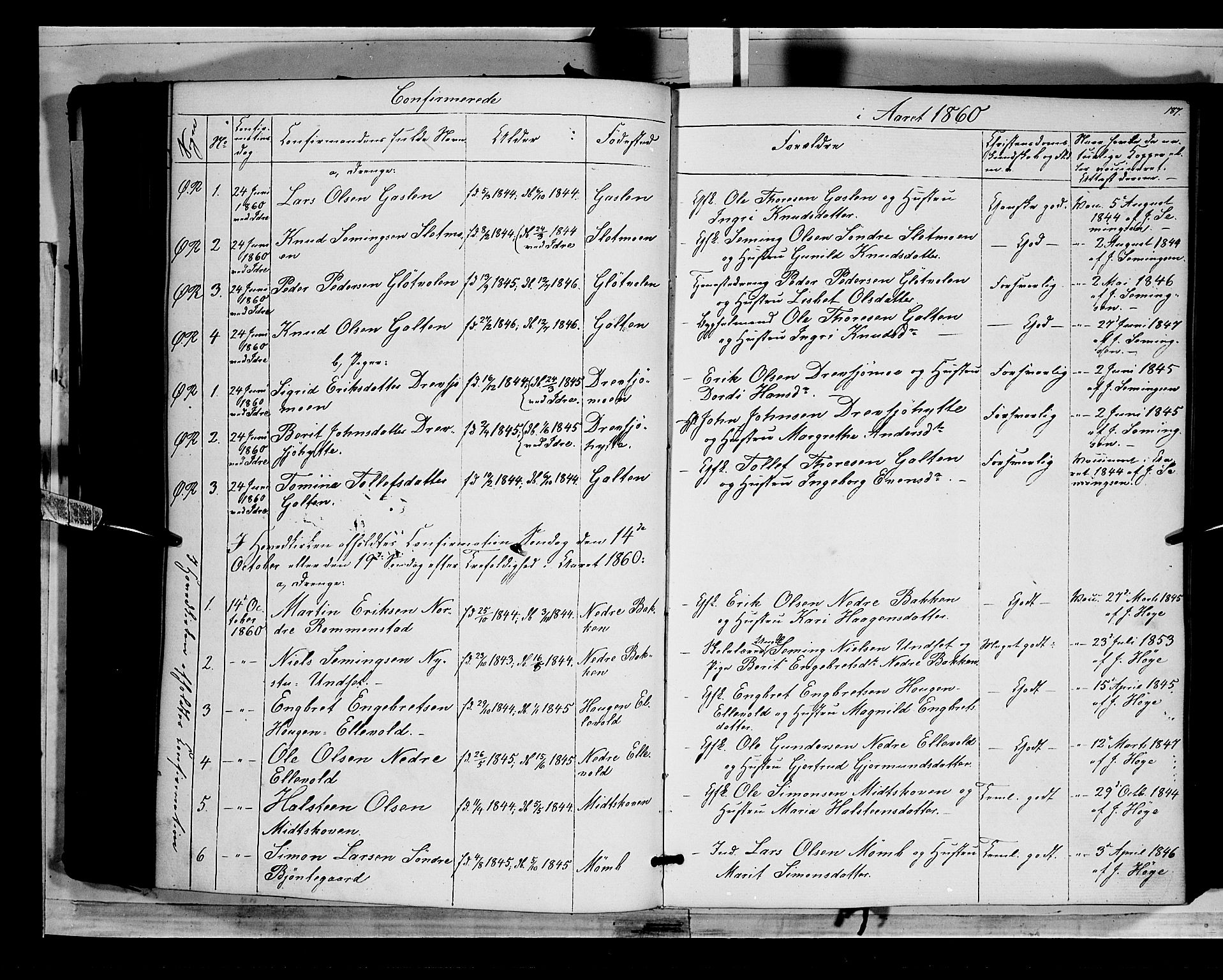 Rendalen prestekontor, SAH/PREST-054/H/Ha/Haa/L0005: Parish register (official) no. 5, 1853-1866, p. 187