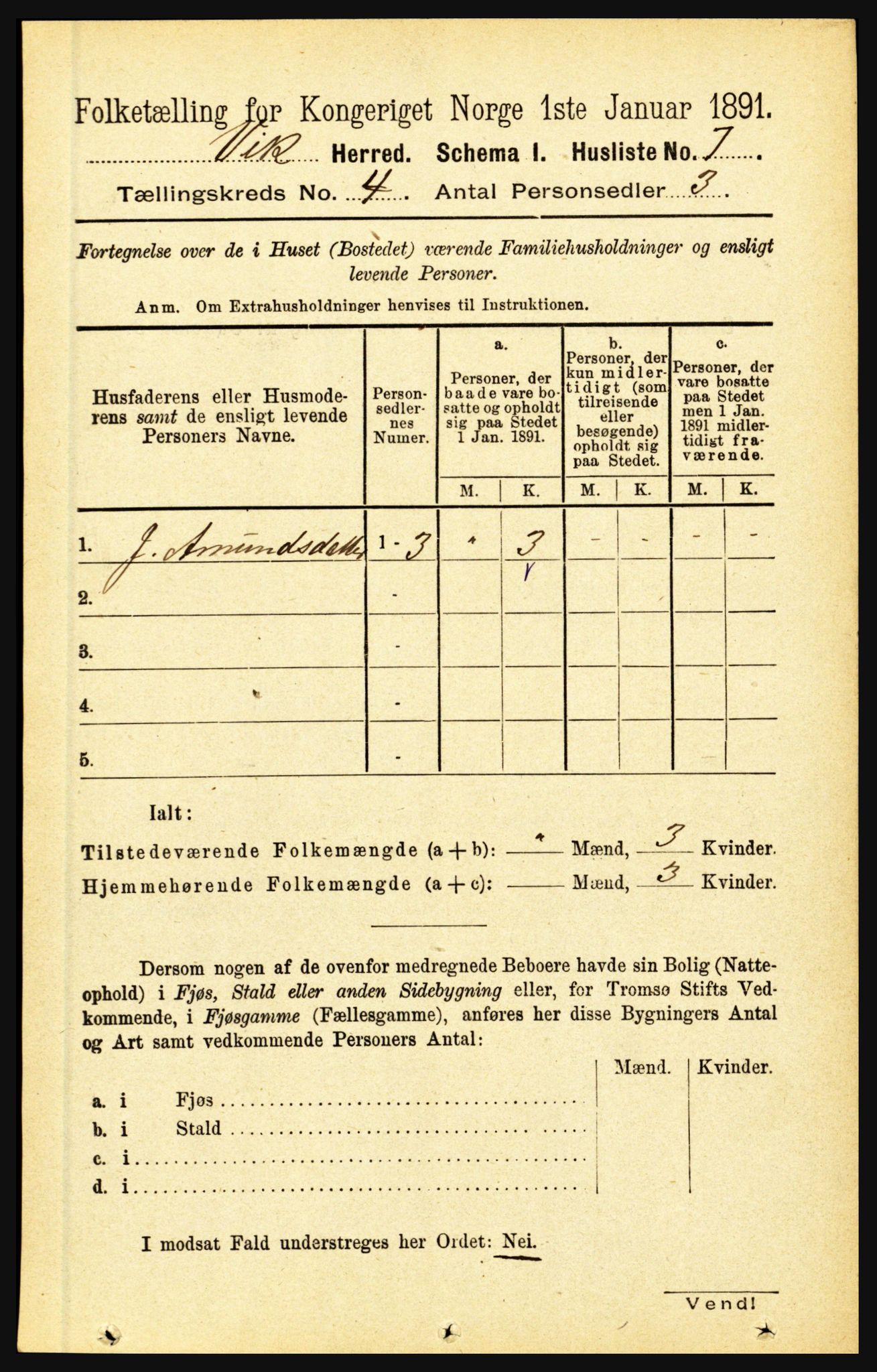 RA, 1891 census for 1417 Vik, 1891, p. 1718