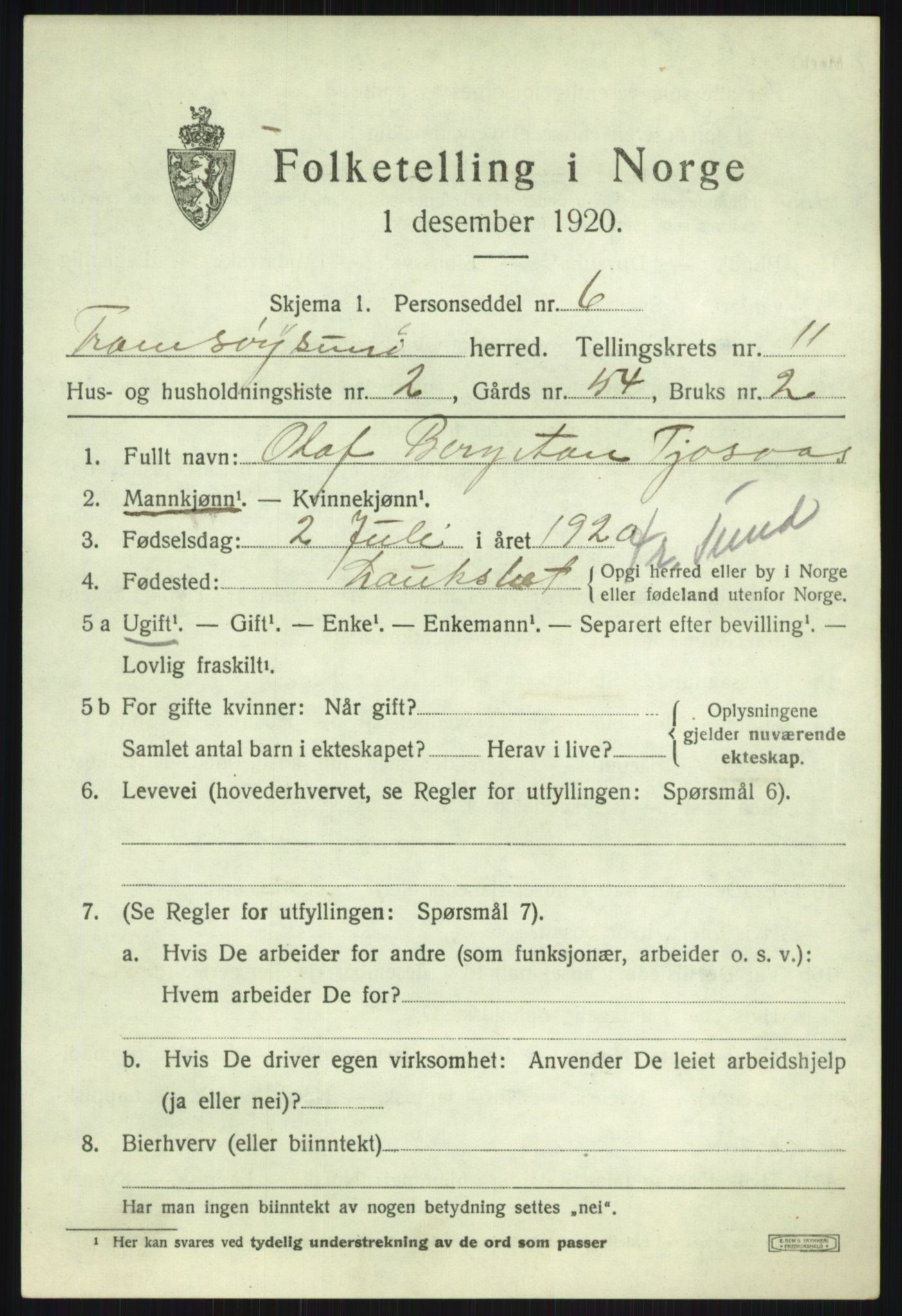 SATØ, 1920 census for Tromsøysund, 1920, p. 7260