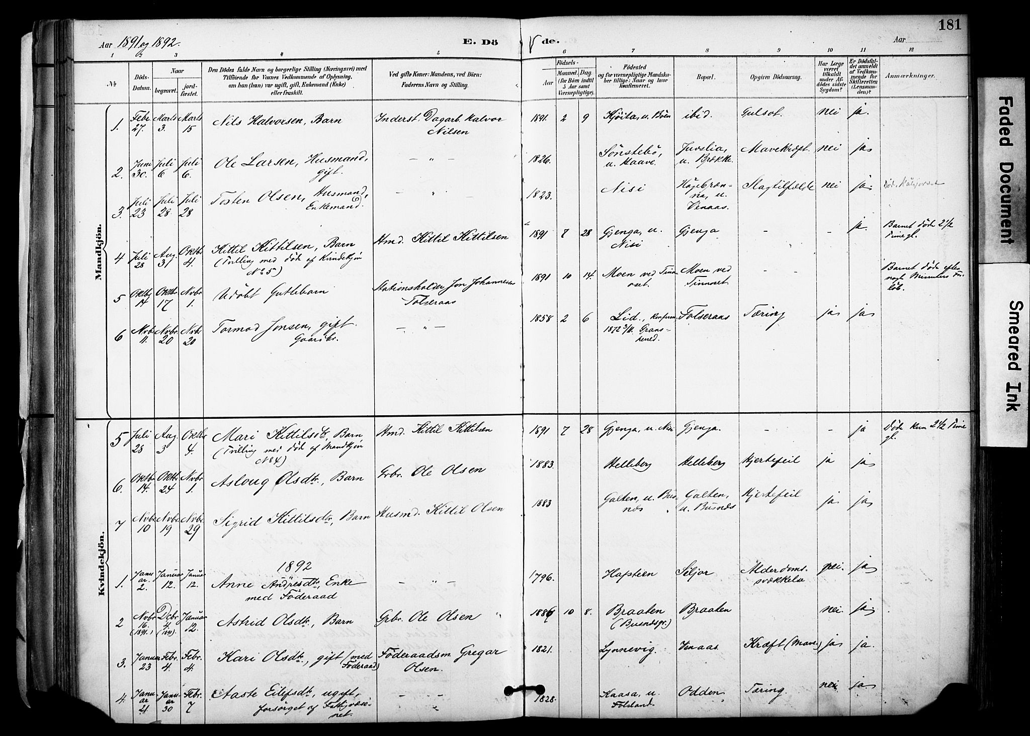 Gransherad kirkebøker, AV/SAKO-A-267/F/Fa/L0005: Parish register (official) no. I 5, 1887-1916, p. 181