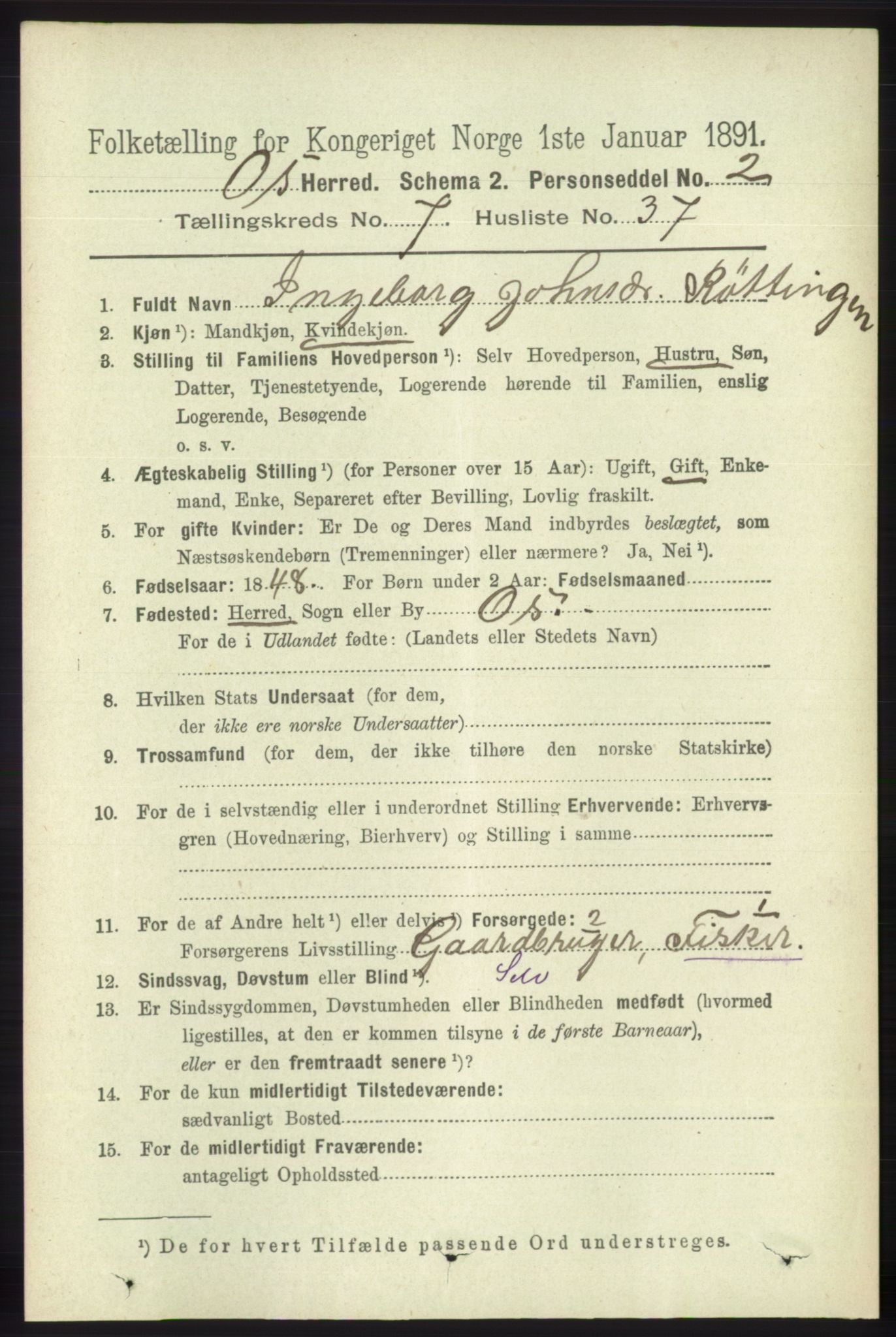 RA, 1891 census for 1243 Os, 1891, p. 1816