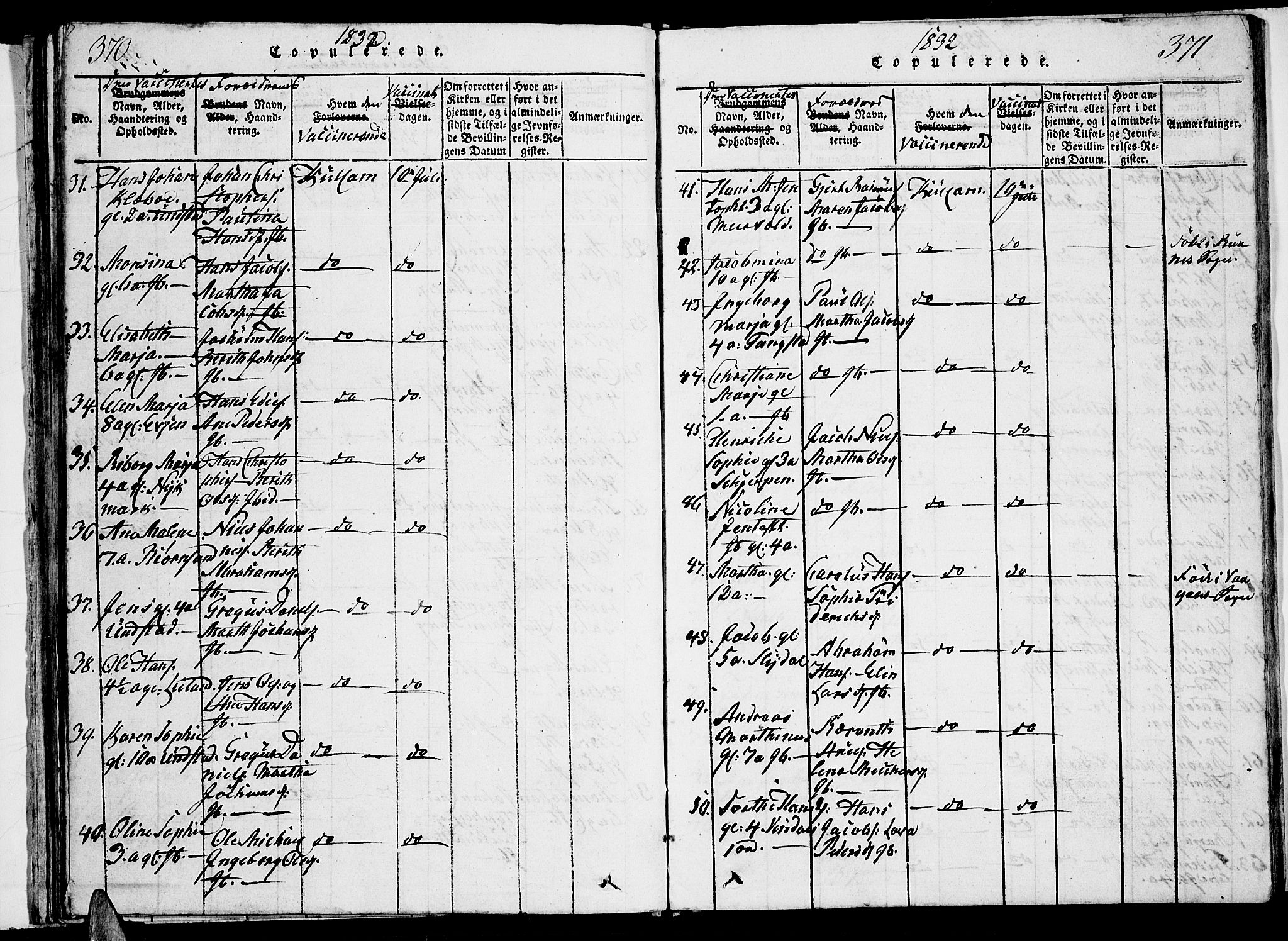 Ministerialprotokoller, klokkerbøker og fødselsregistre - Nordland, SAT/A-1459/884/L1195: Parish register (copy) no. 884C01, 1837-1867, p. 370-371