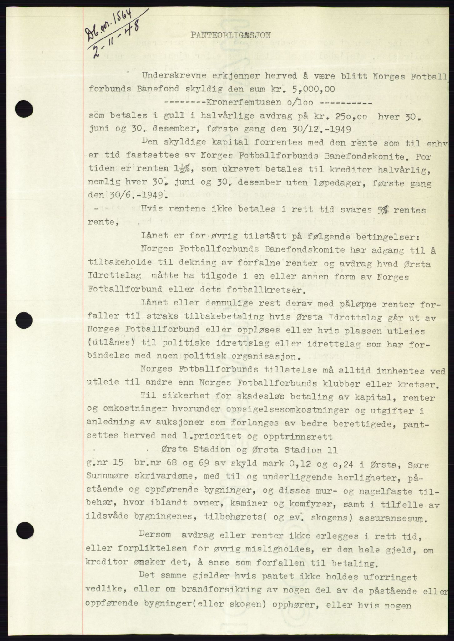 Søre Sunnmøre sorenskriveri, AV/SAT-A-4122/1/2/2C/L0116: Mortgage book no. 4B, 1948-1949, Diary no: : 1564/1948