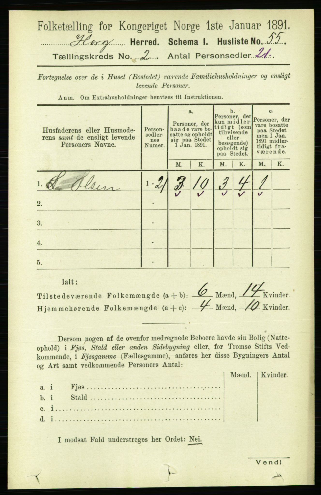 RA, 1891 census for 1650 Horg, 1891, p. 647