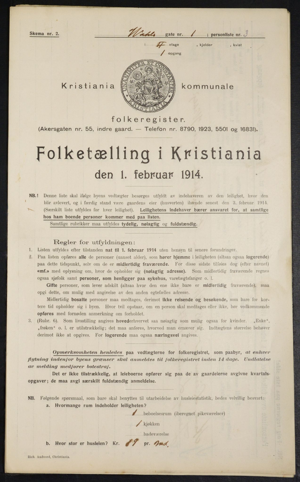 OBA, Municipal Census 1914 for Kristiania, 1914, p. 122407