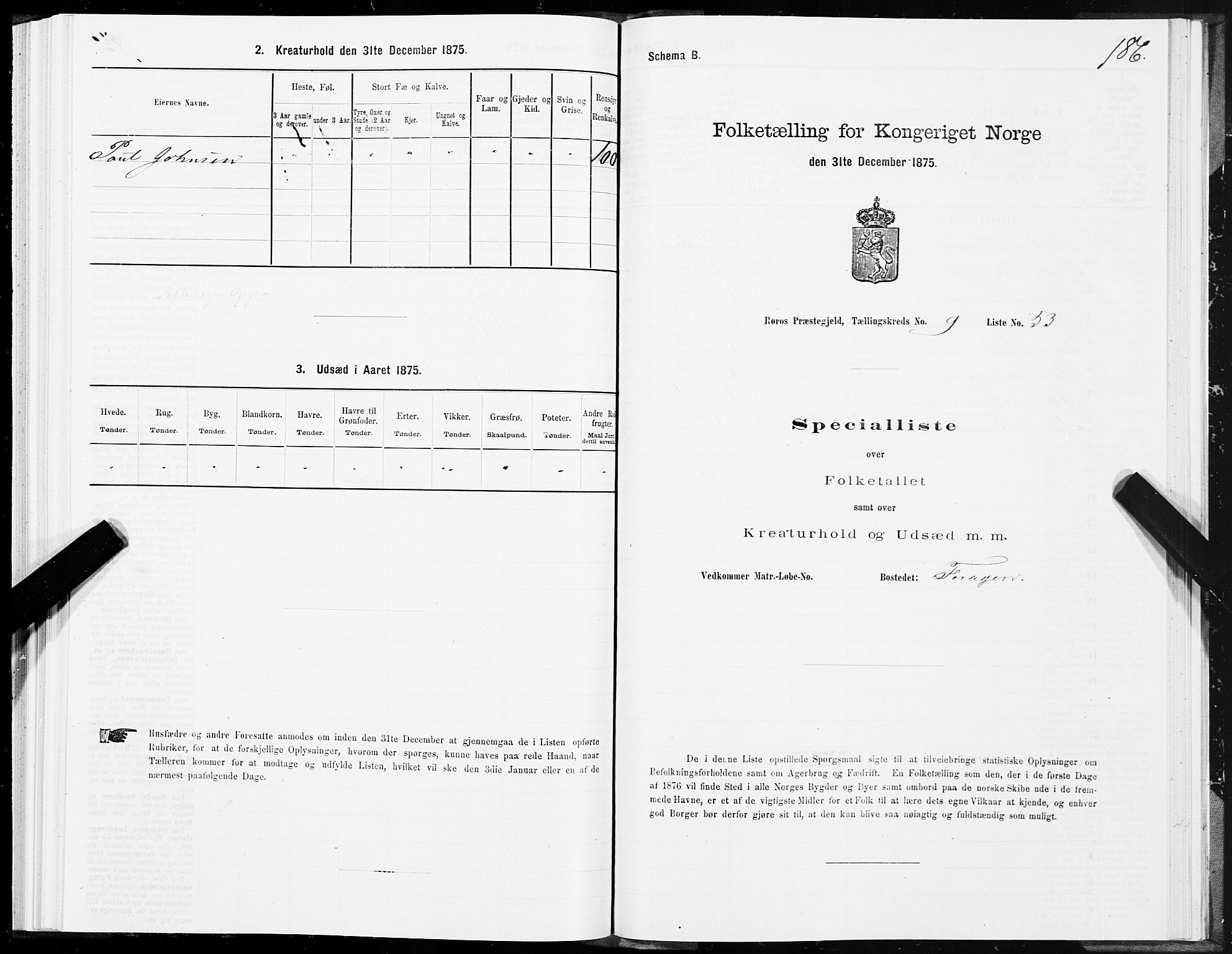 SAT, 1875 census for 1640P Røros, 1875, p. 5186